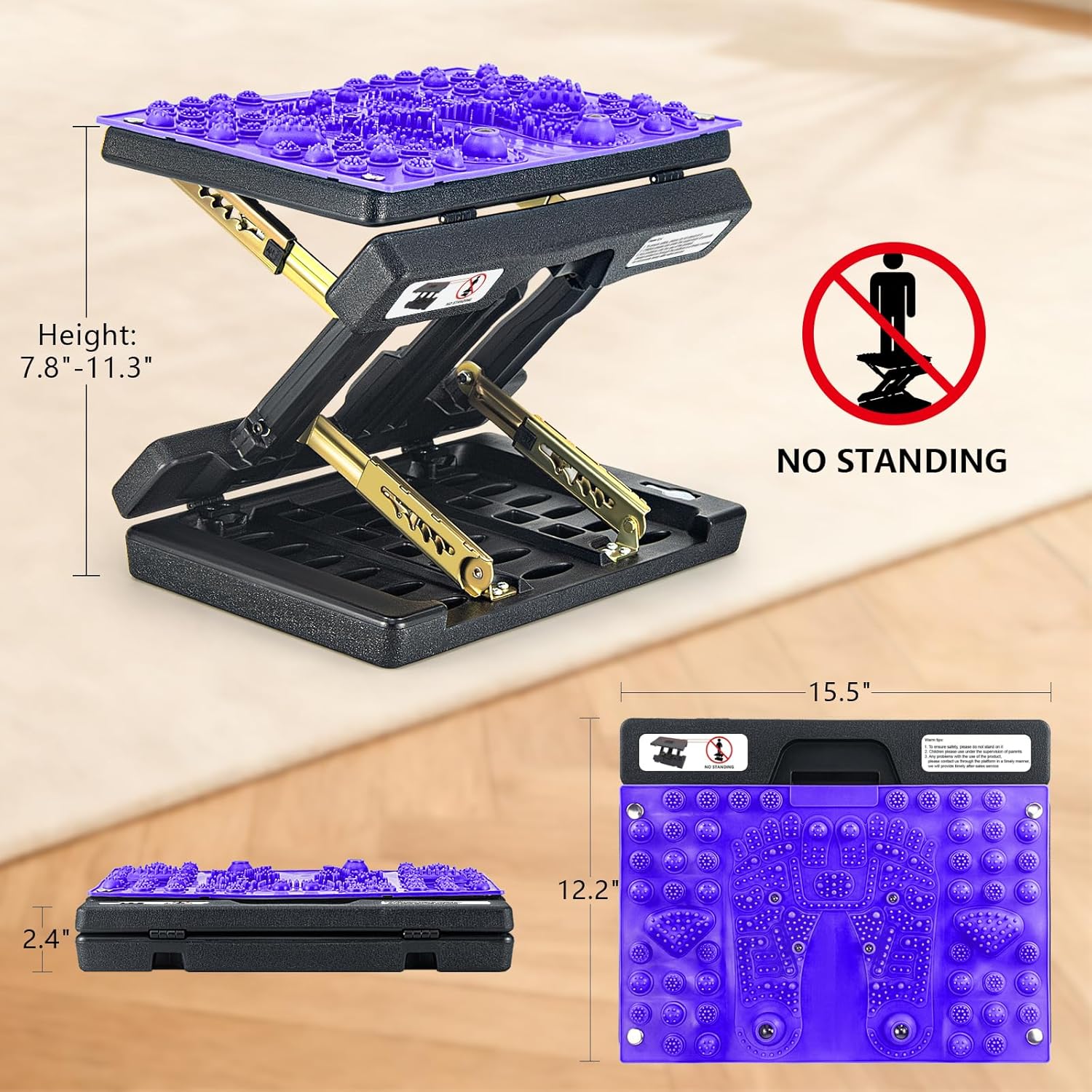 Footrest for Under Desk at Work, Height Adjustable Foot Rest with Reflexology Pad, Foldable Ergonomic Foot Stool for Muscle Tension Relief, Suitable for Office, Home & All-Season Use(Purple)