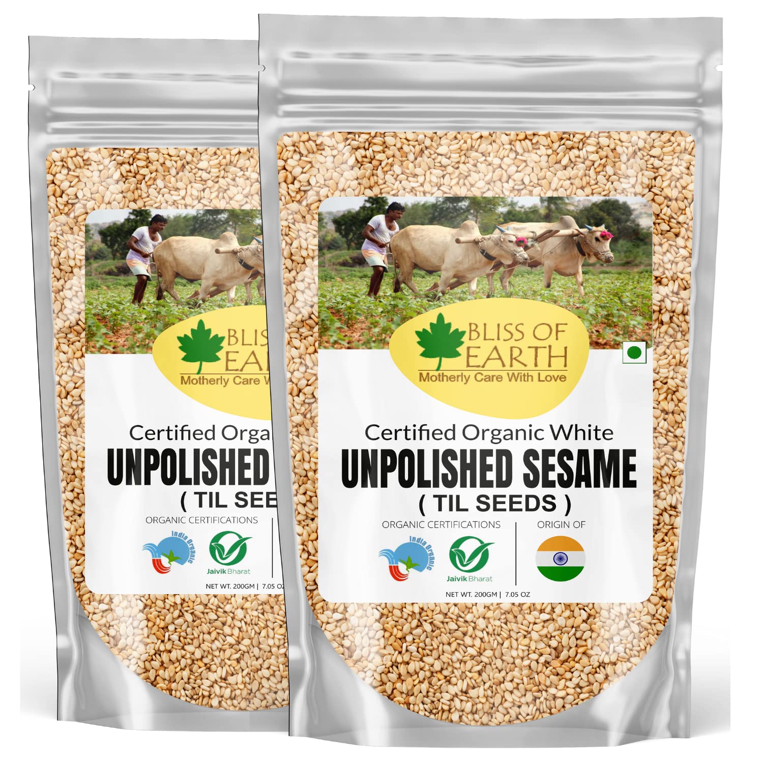 Organic Unpolished Sesame Seeds White For Eating, Raw Til Seeds Pack Of 2x200gm