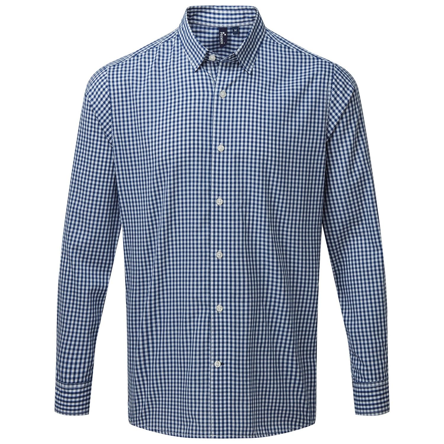 Premier Mens Maxton Checked Long-Sleeved Shirt (XL) (Navy/White)