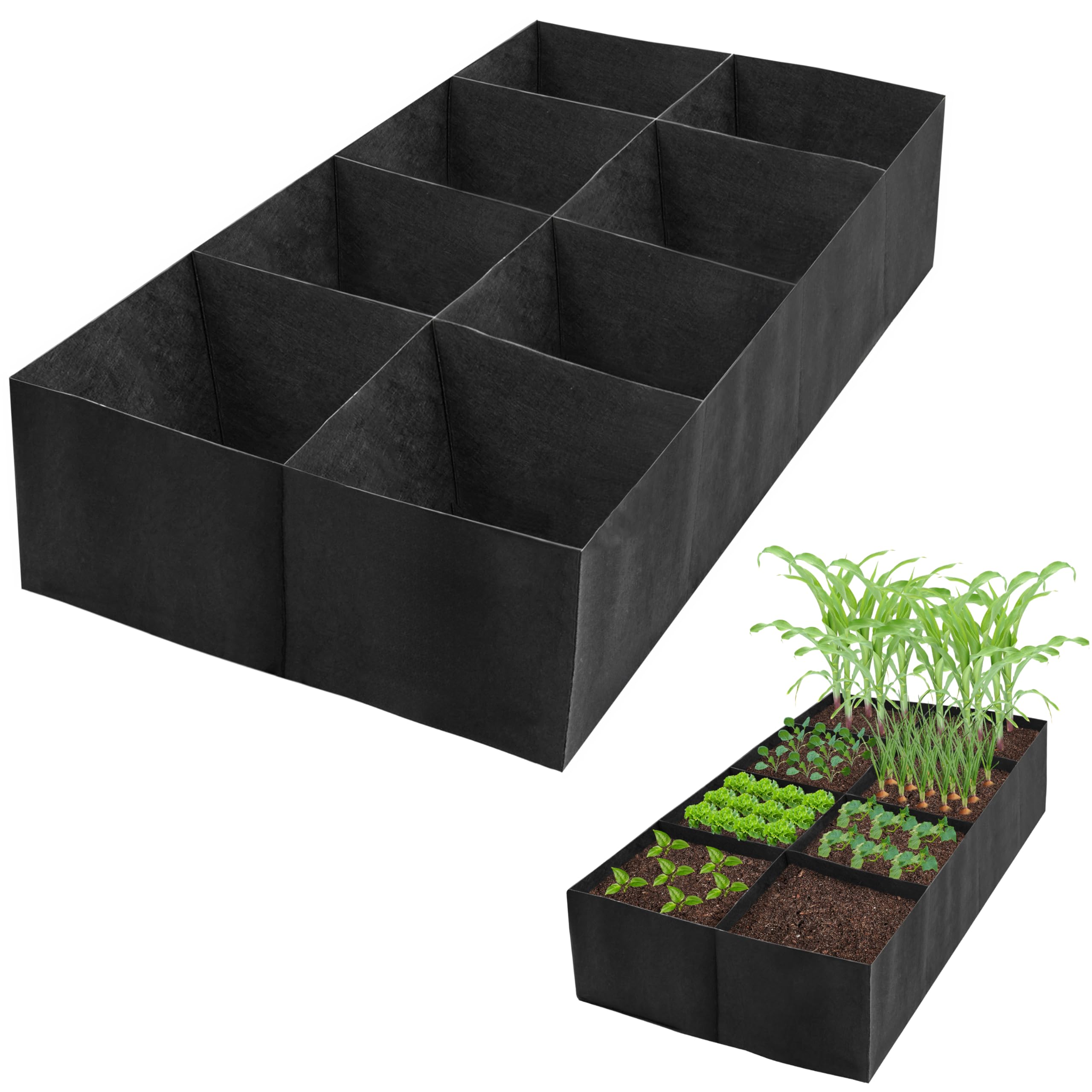 Winter Shore Cama Jardin Elevada de Tela Negra - Huerto Urbano Terraza Reutilizable de Fieltro para Jardinería Exterior, 8 Huecos para Cultivar Verduras, Hierbas, Flores - 182 x 91,5 x 30,5 cm, 480 l