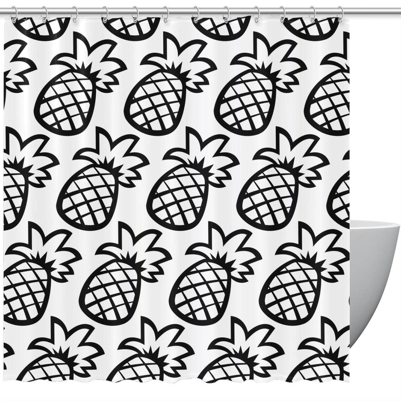 Rideau de douche ananas noir et blanc 183x183 cm pour salle de bain moderne