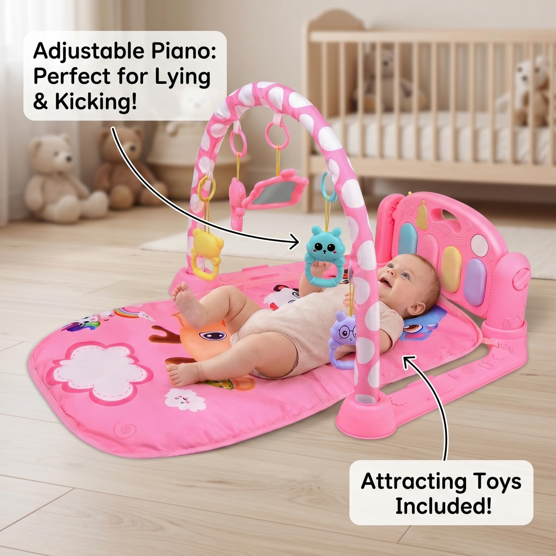 Baby-Gymnastik-Spielmatte, Kick-and-Play-Klavier-Gym mit Musik und Lichtern, faltbare Kleinkind-Aktivitätsmatte für Zuhause und Reisen, Style2