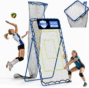 7x4 FT Volleyball Rebounder Net Adjustable Solo Training Equipment for Backyard, Beach & Outdoor, Heavy-Duty 45-Layer Net with 5 Angles, 4 Ground Stakes & Accuracy Target Belt