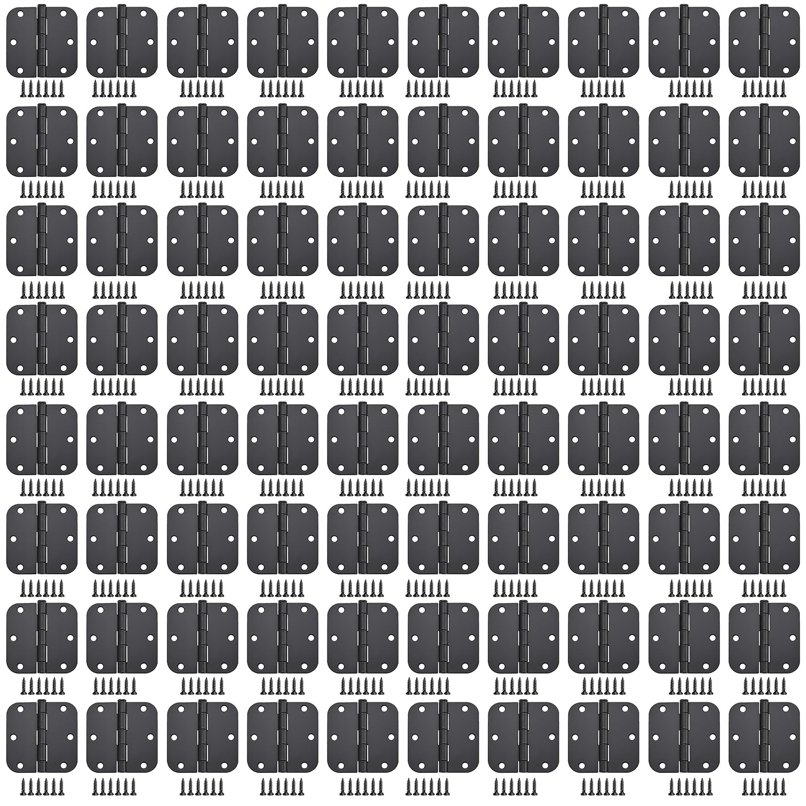 Allucky Matte Black Door Hinges 80 Pack 3x3 Inch Interior Black Hinges Rounded 5/8" Radius Corners Iron Hinge Door Round Hinge Hardware