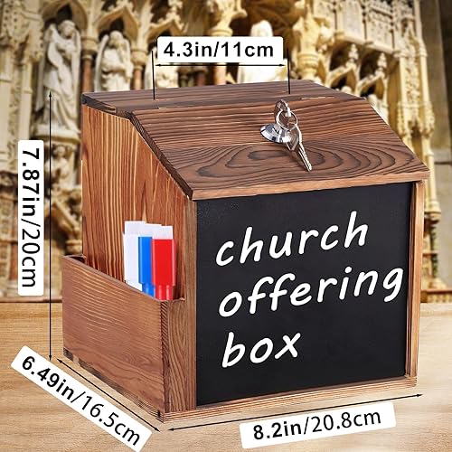 Miniatura 6 de Caja de sugerencias de madera con ranura y cerradura, cajas de donación de dinero con punta de madera para ahorrar recaudación de fondos, caja de