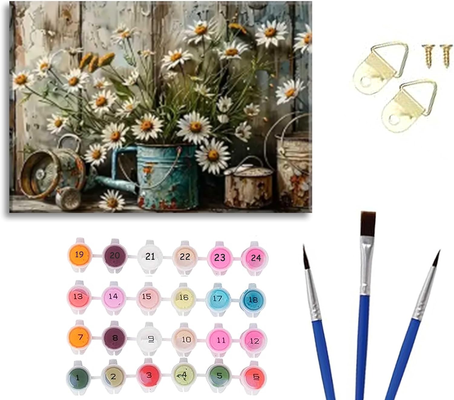 Rustic Floral Baskets Paint by Number Kit Set of 2 with Frames, 12x16inch Countryside Flower & Hat Scenes DIY Painting for Adults and Kids, Art Craft Supplies