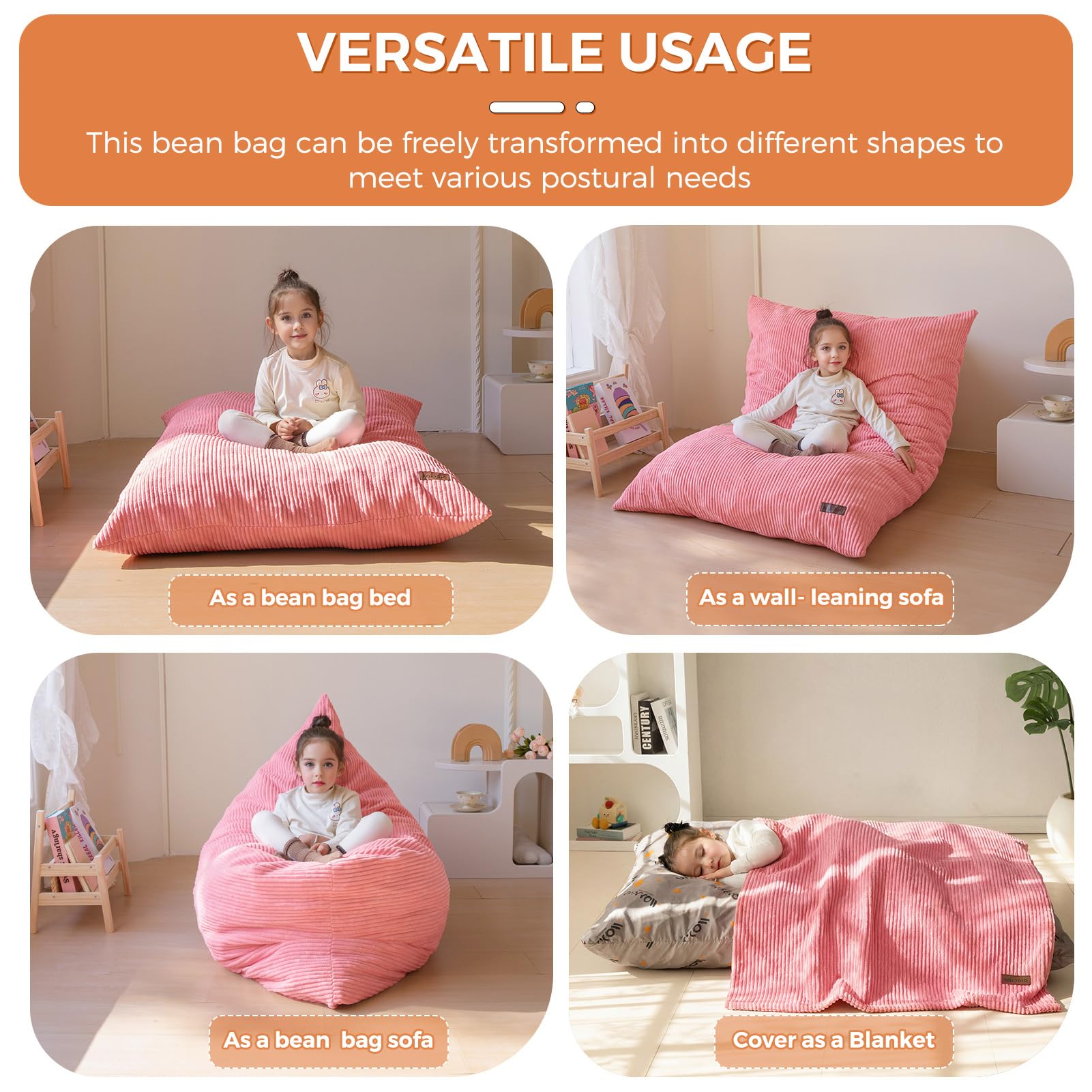 MAXYOYO Pouf pour Enfants, Pouf Confortable en Corde, Pouf géant avec Rembourrage en Mousse Moelleuse, Fauteuil Confortable pour Jouer, Lire, se détendre