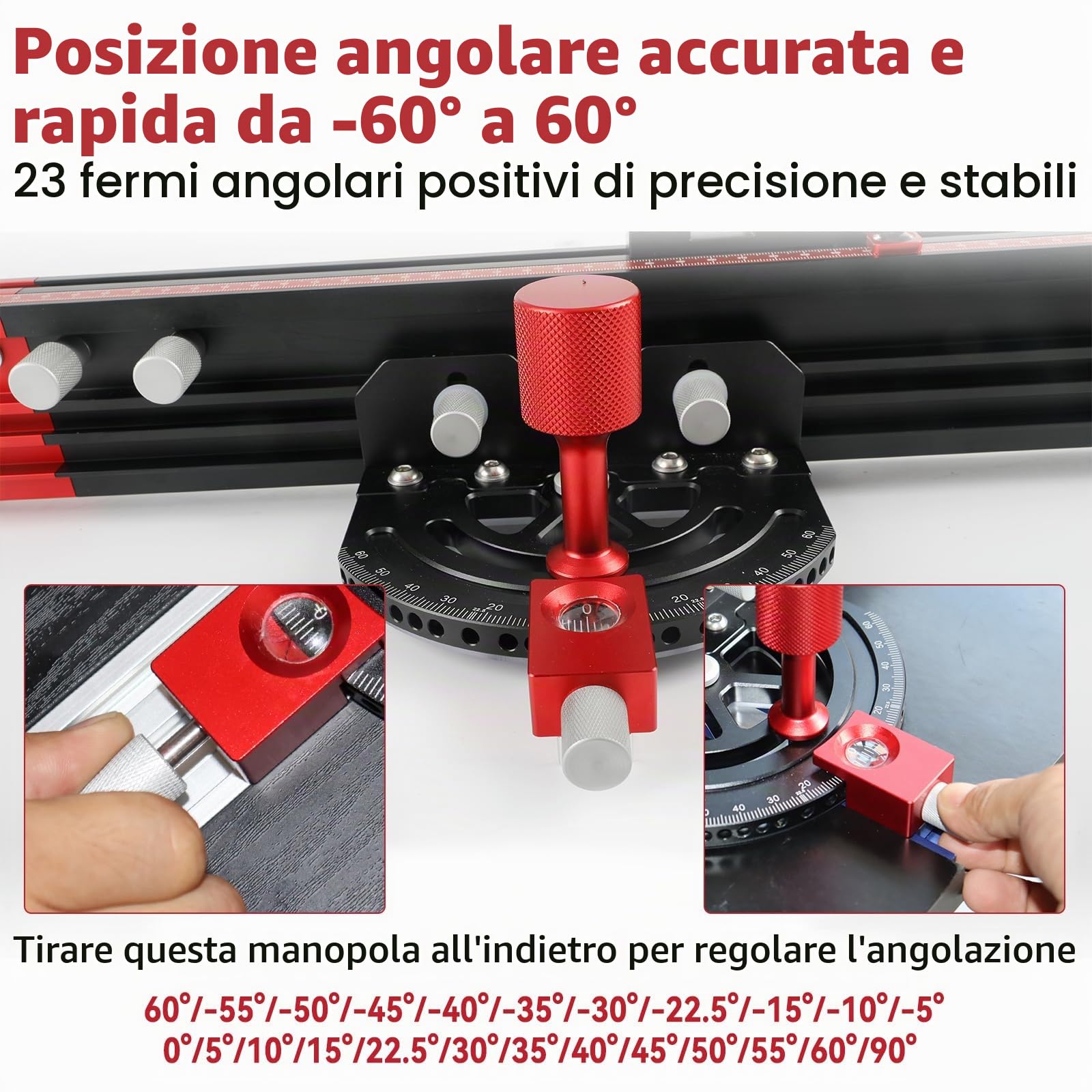 Calibro per sega da tavolo regolabile multi-angolo da -60° a 60°, calibro di precisione con arresto rapido dell'angolo per sega da tavolo, sega a nastro, banco fresatrice, compatibile con scanalatura