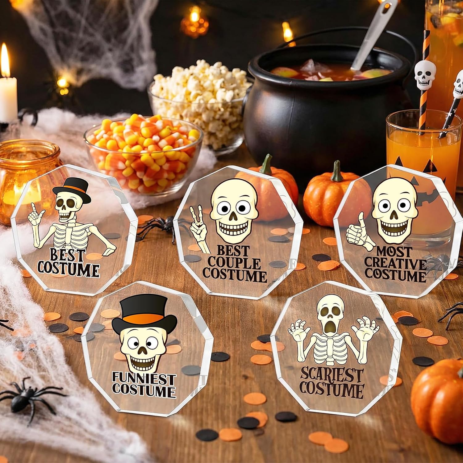 5PCS Halloween Costume Contest Skull Acrylic Trophy, Best Costume Awards Prizes Trophies Gifts Party Decorations Supplies