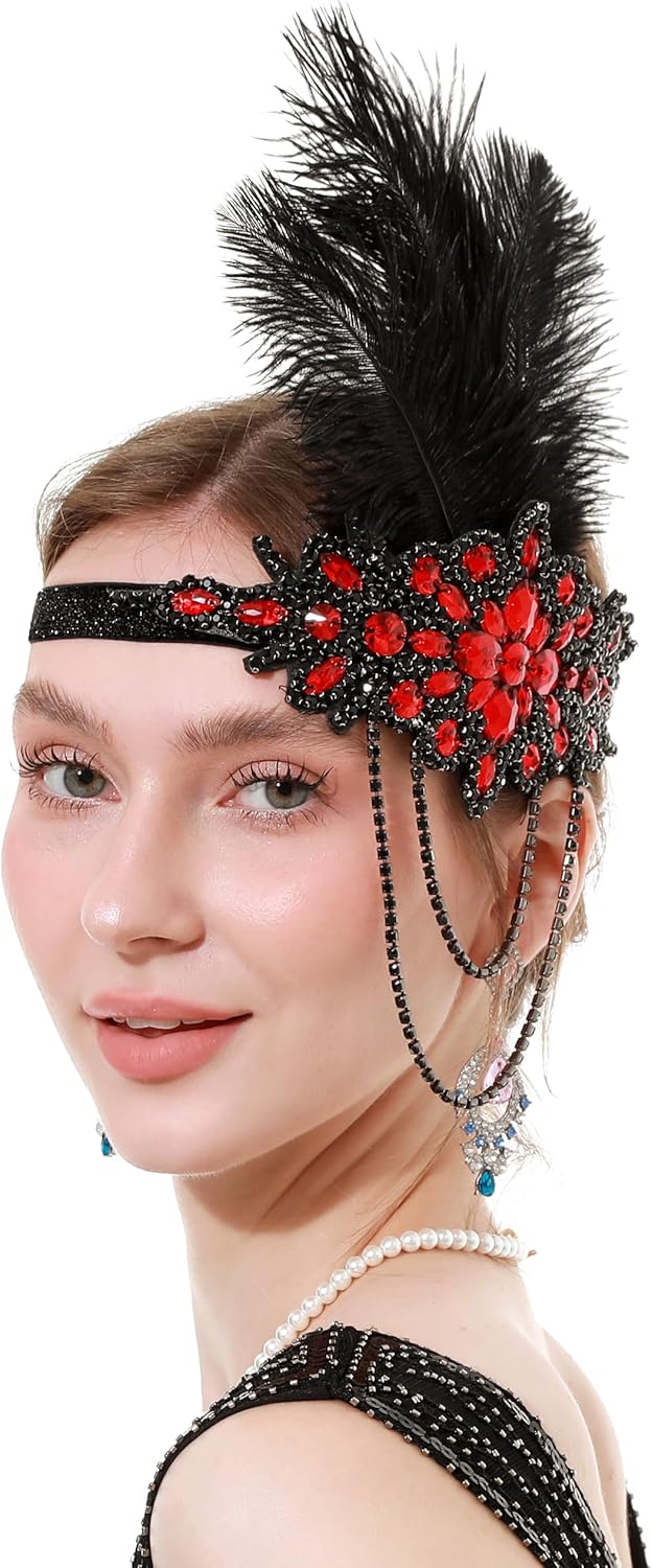 Feather Headpiece 1920s Flapper Headband Bling Rhinestone Great Gatsby Headwear Accessories for Women - Image 6