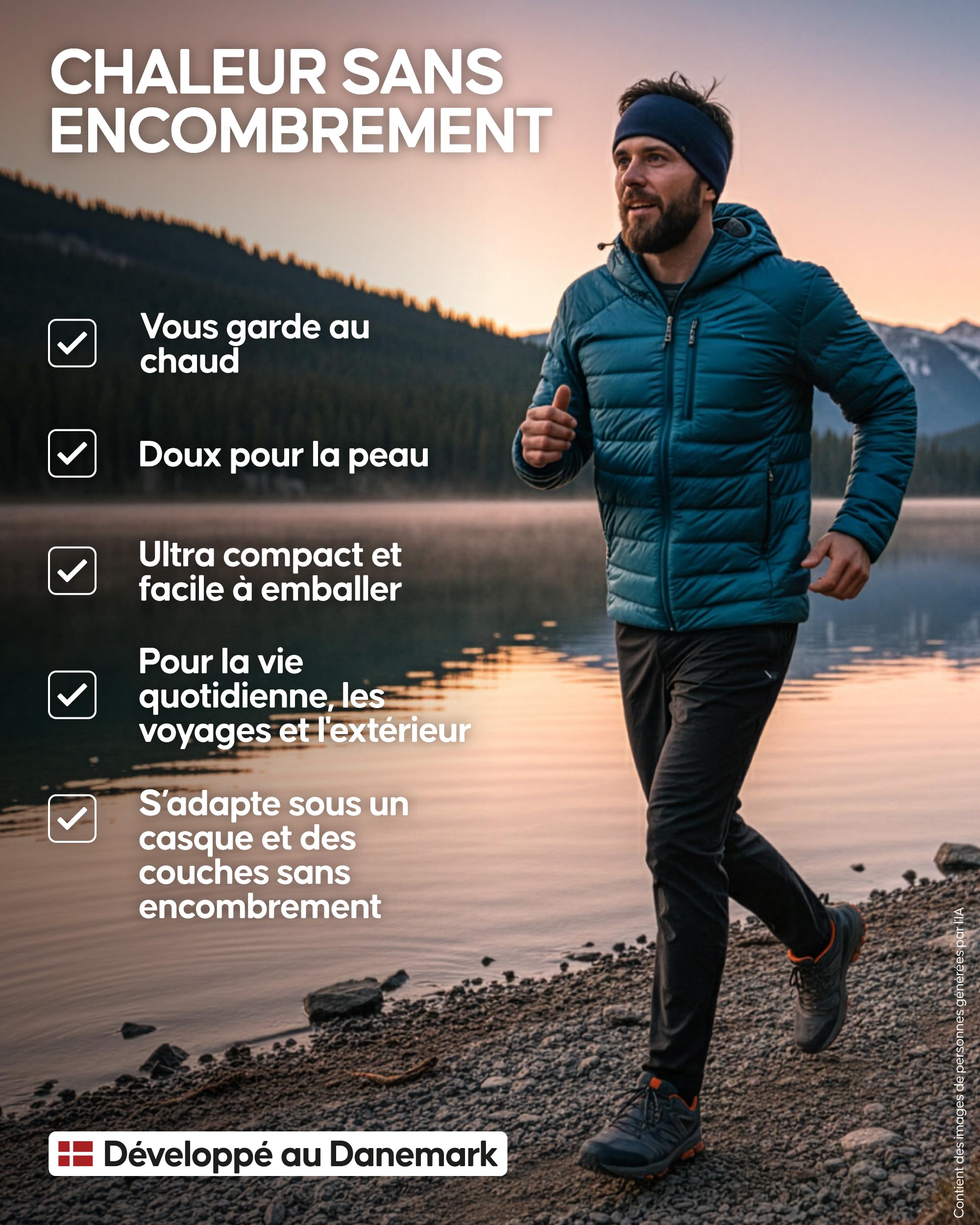 DANISH ENDURANCE Bandeau en Laine Mérinos, Lot de 1 ou 2 | Bandeau en Laine Mérinos, Chaud, Respirant et Résistant aux Odeurs, pour la Randonnée, la Course et le Vélo, Unisexe