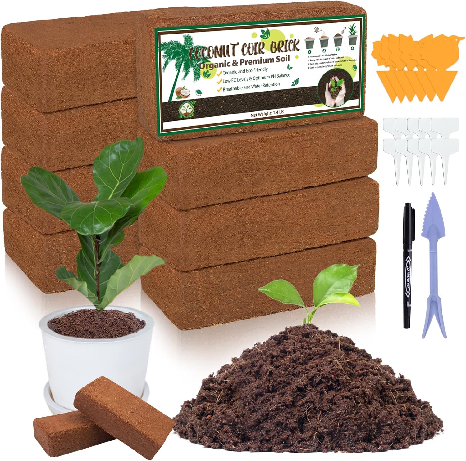 11.2LBS Coco Coir Brick for Plants, Coconut Coir Bricks