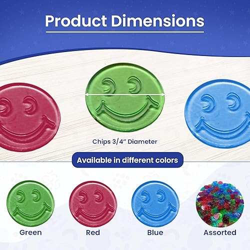 Miniatura 2 de MR CHIPS Fichas de bingo de 34 pulgadas de tamaño  300 fichas de bingo en color azul, rojo y verde  Diseño de cara sonriente  Fichas de conteo