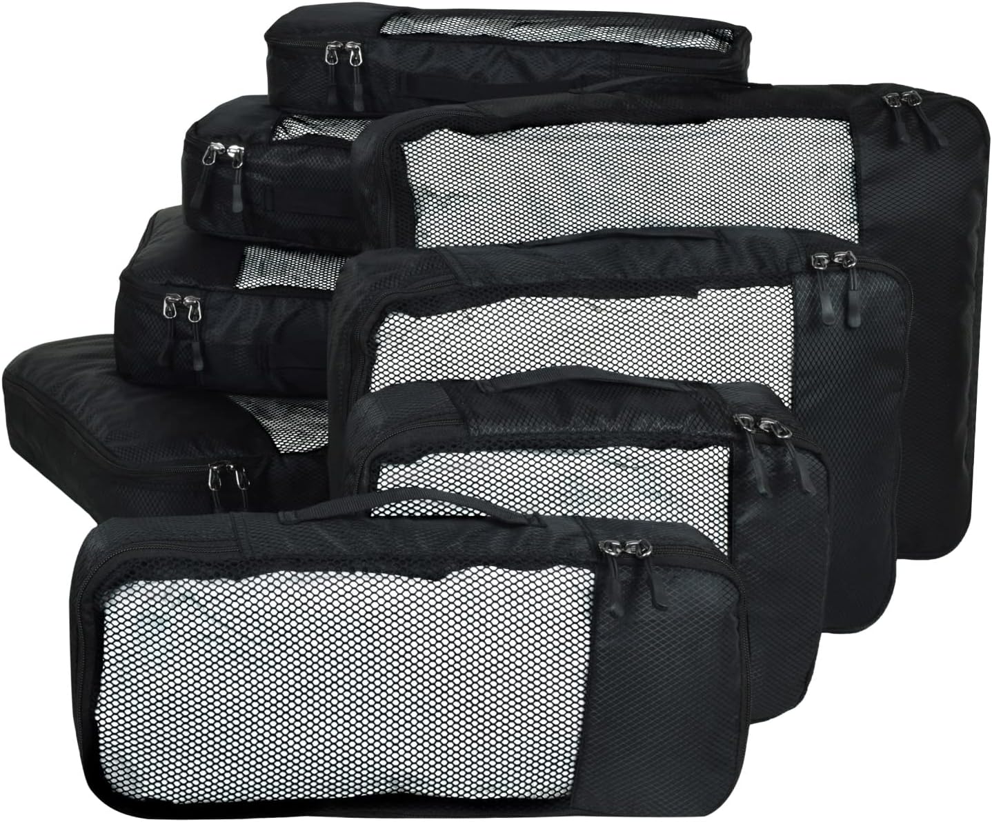 FATMUGFATMUG Packing Cubes Travel Pouch Bag Organiser Set of 8 (2 x Large-Medium-Small and Slim) - Black