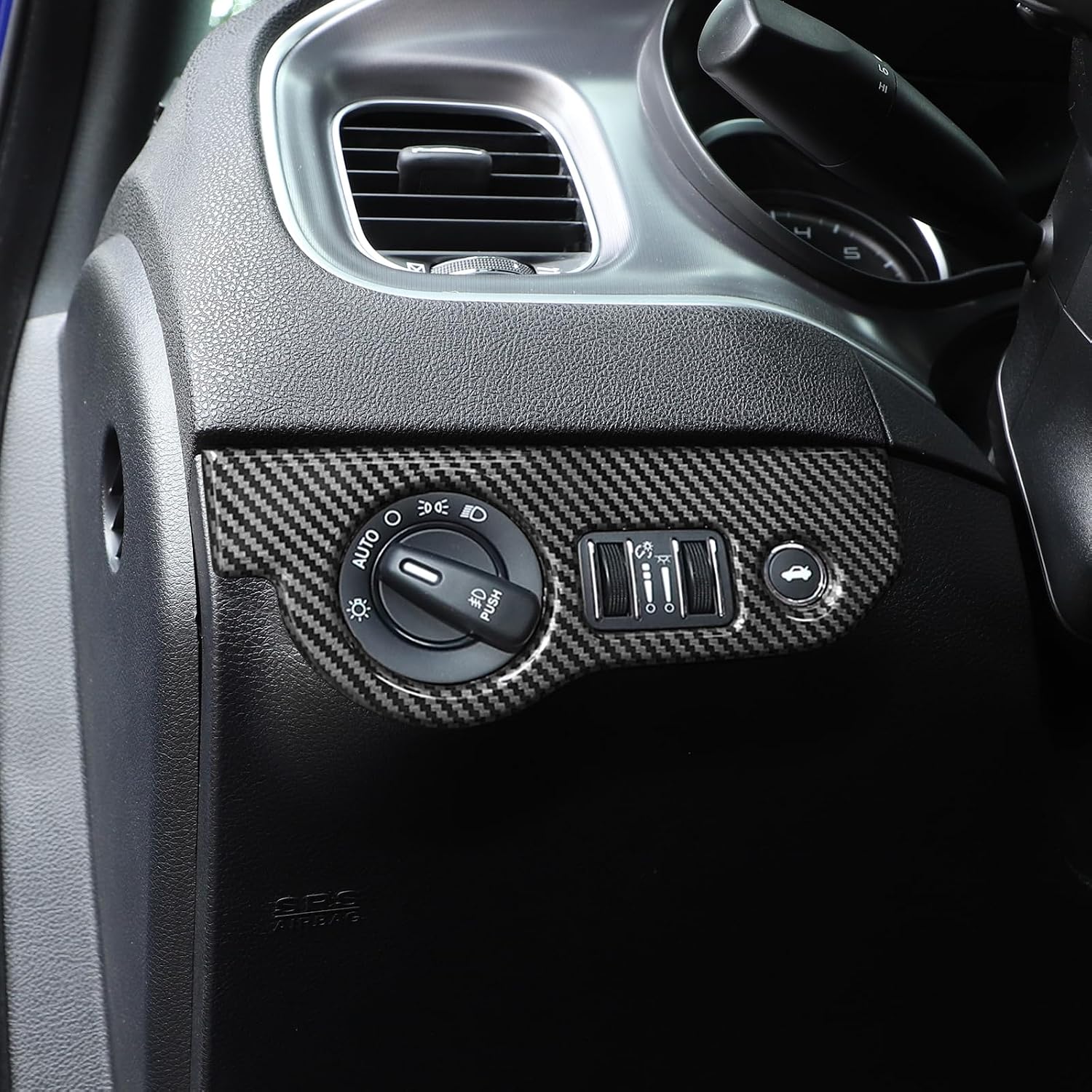 RT-TCZ for Charger Carbon Fiber Headlight Switch Trim Cover for Dodge Challenger 2015-2023 for Charger 2010-2023 ABS Interior Accessories 1pc