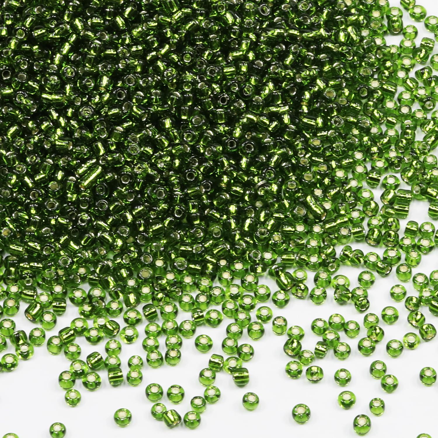 Tibaoffy Transparent Dark Green with Silver Lined Beads Size 8/0 Crafts Glass Seed Beads 3mm for Jewelry Making (Total About 100g About 3600pcs)
