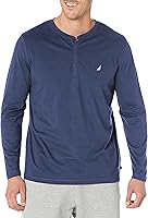 Nautica Men's Long Sleeve Henley Pajama Top - Breathable Cotton Blend Sleep Shirt for All-Night Comfort