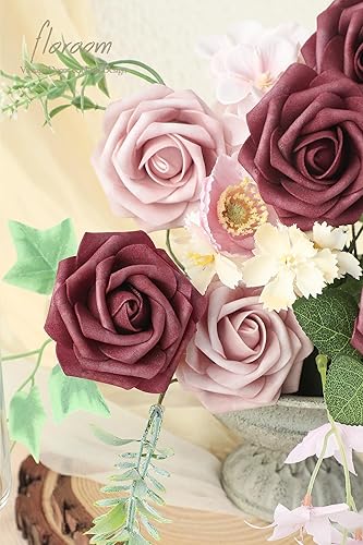 Miniatura 9 de Floroom Flores artificiales, 25 rosas falsas de espuma verde elfo de aspecto real con tallos para ramos de boda, centros de mesa de despedida de
