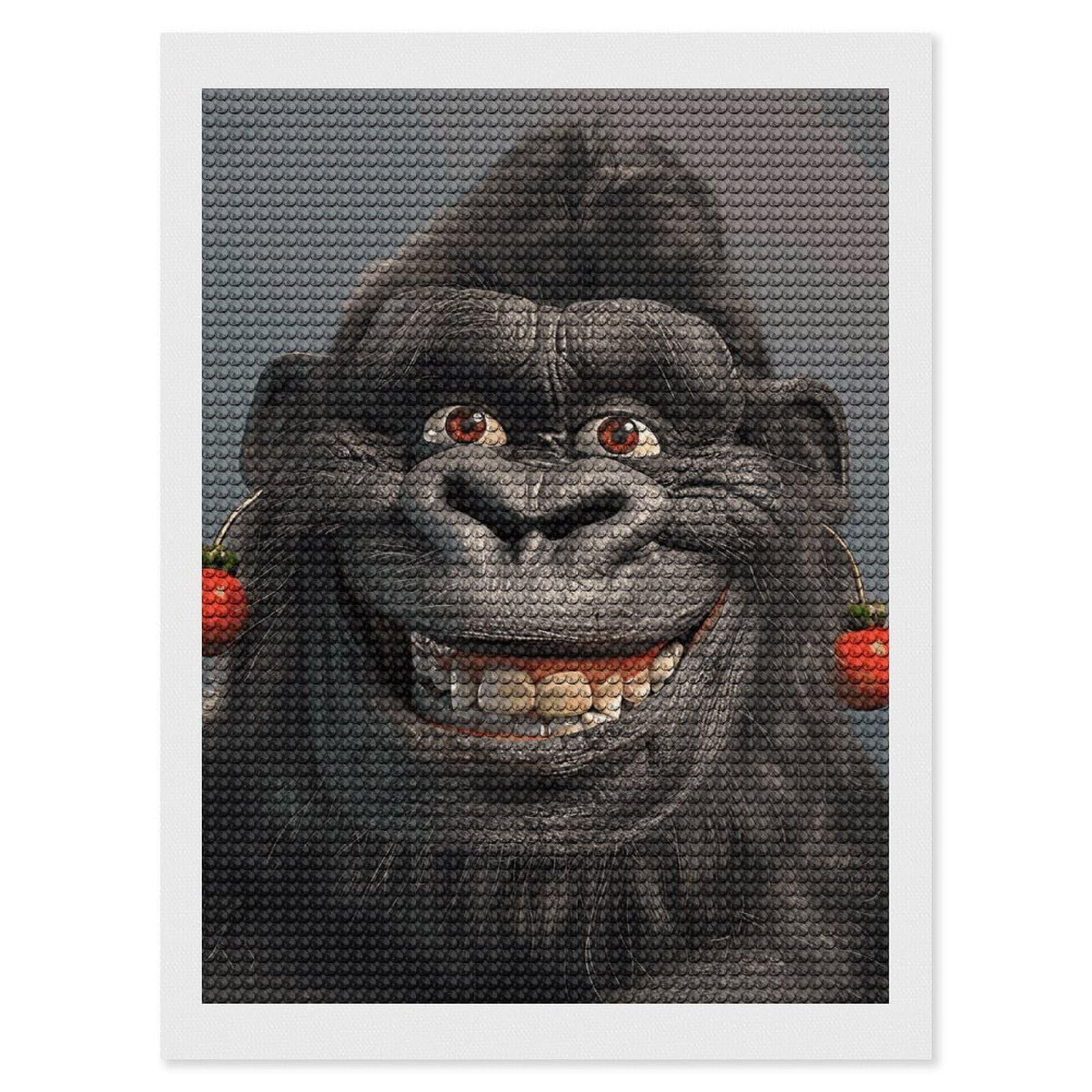 DWVTSLH Smiling Gorilla Photo Diamond Painting Kits for Adults, Personalized Diamond Photo Art Full Drill, DIY 5D Diamond Art Painting Kits for Beginners, Home Wall Decor 12"x16"