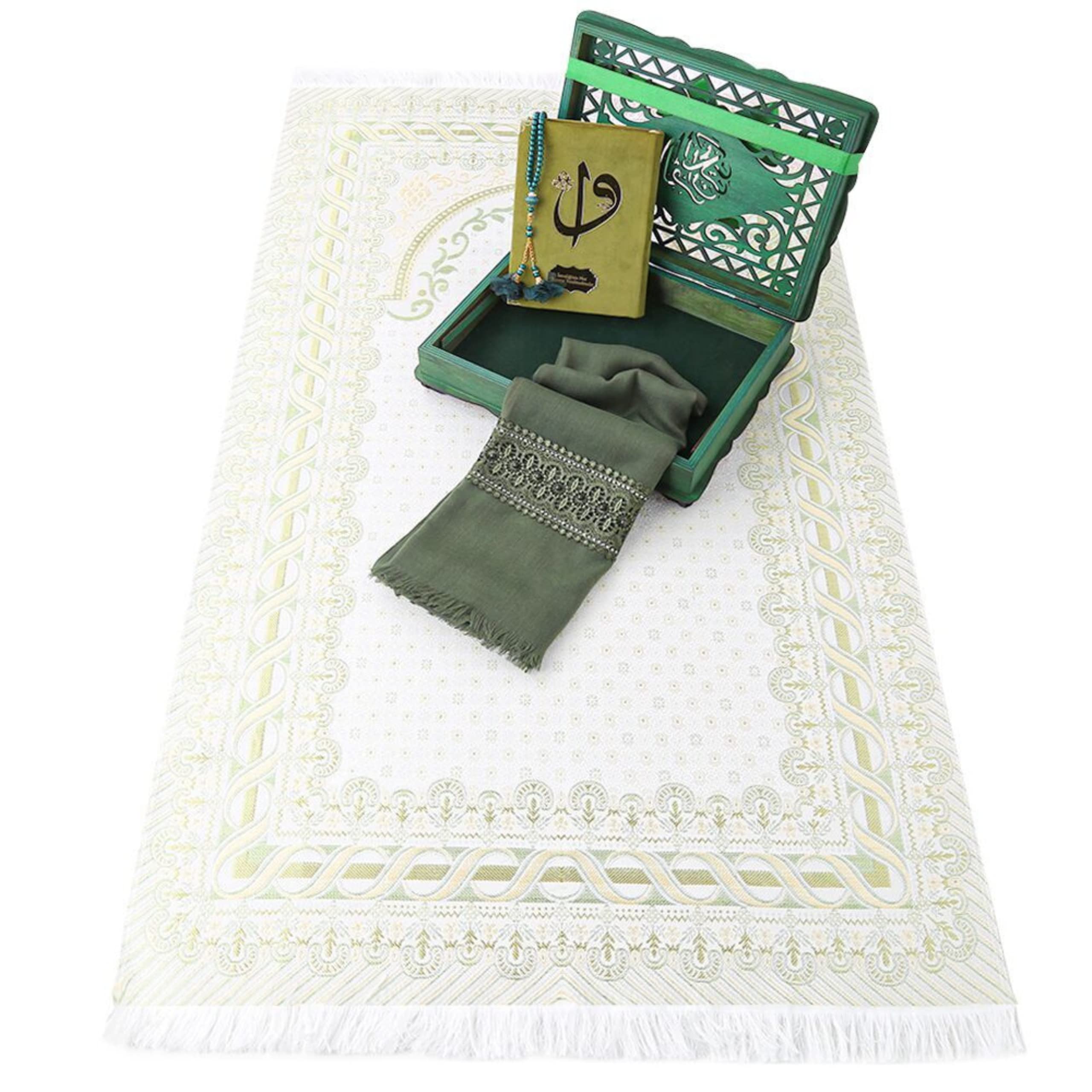 VOGUEHOMEDECOR Quran Lux Shawl Misbaha Prayer Rug Set In Wooden Box - Luxury Islamic Gift For Women - View #10