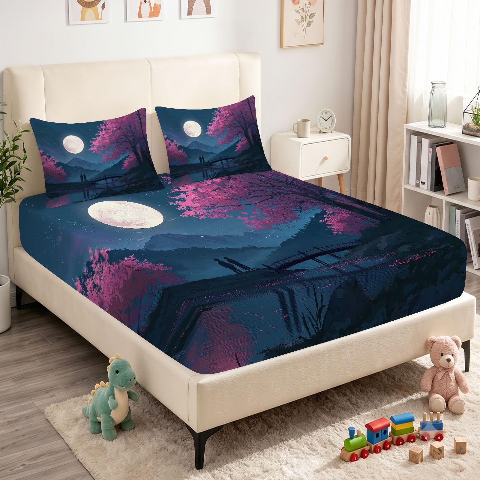 Lenzuolo con angoli, 90 x 200 cm, stile giapponese, coprimaterasso