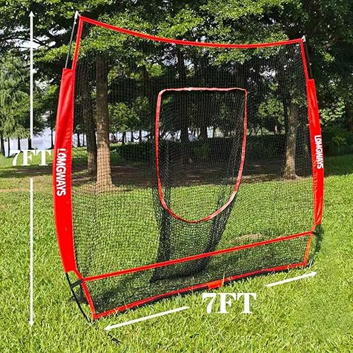 Miniatura 6 de 7×7FT GolfBaseballSoftball Practice Net for Batting, Hitting, Pitching, Training, Portable Baseball Golf Net with Carry Bag, for All Level, Easy