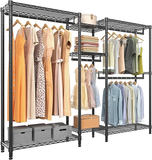 VIPEK Classic V6 Medium Wire Garment Rack Heavy Duty Clothes Rack for Hanging Clothes, Metal Freestanding Closet Wardrobe Racks 59.8" L x 14.6" W x 76.4" H, Max Load 750lbs, Black