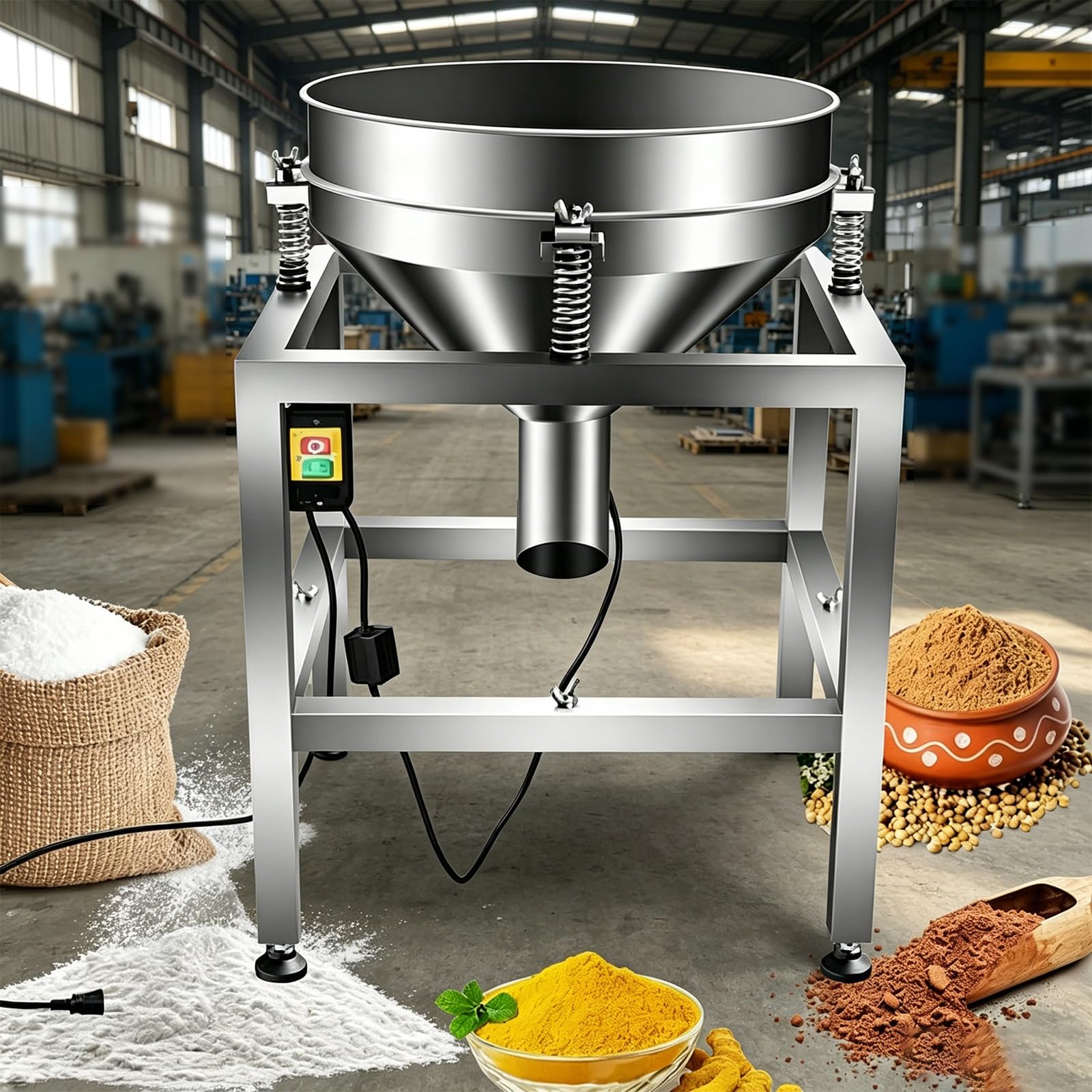 Setaccio for Farina Elettrico Commerciale, Setaccio Vibrante da 500 Mm con Setacci da 40/100 Maglie, Strumento for Setacciare la Polvere In Acciaio Inossidabile(50W)