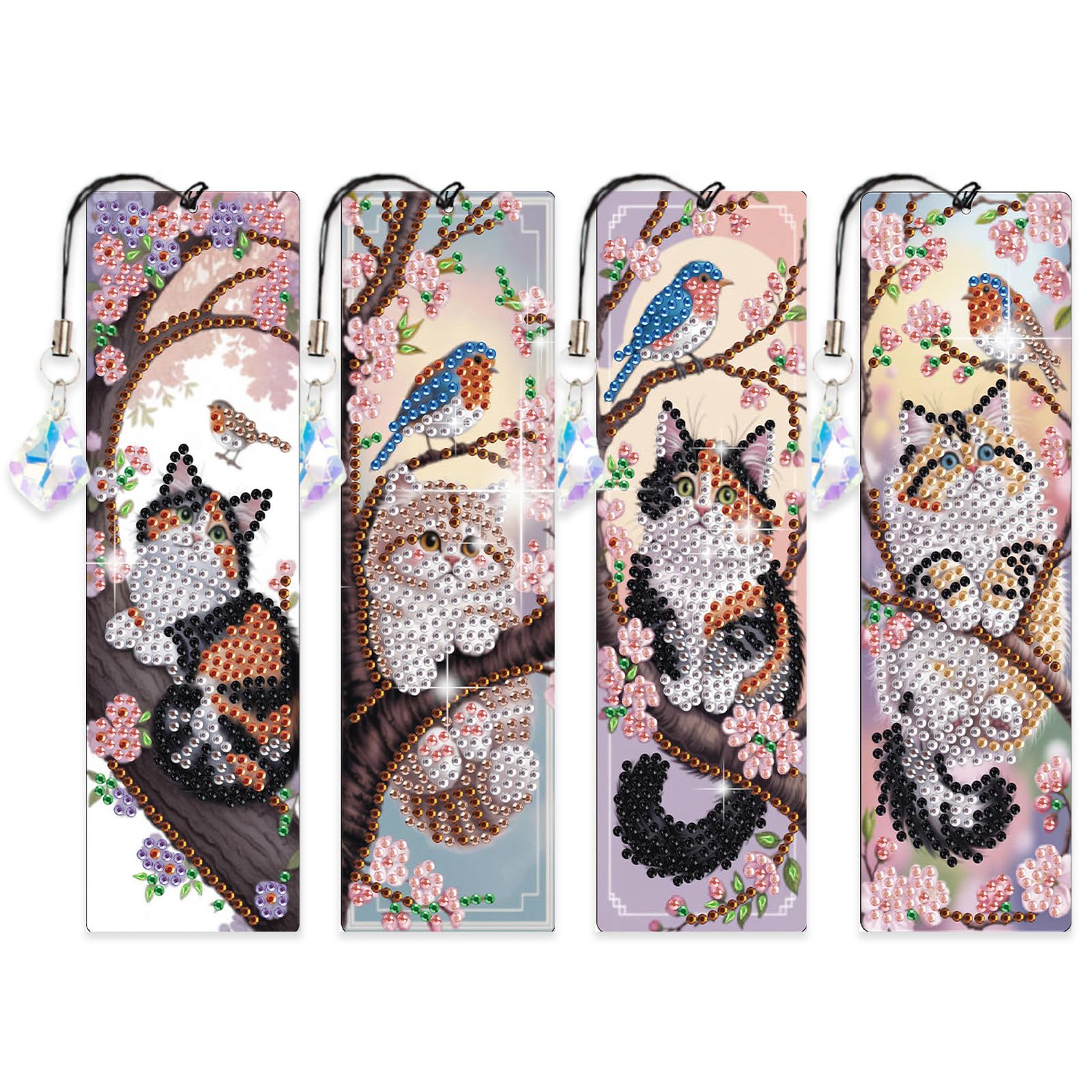 4 PCS Diamond Art Painting Bookmarks, 5D DIY Diamond Bookmark Art Projects with Crystal Pendants Bookmark Special Shape for DIY Making Beginners Adult Arts Craft Supplies for Adults Kids