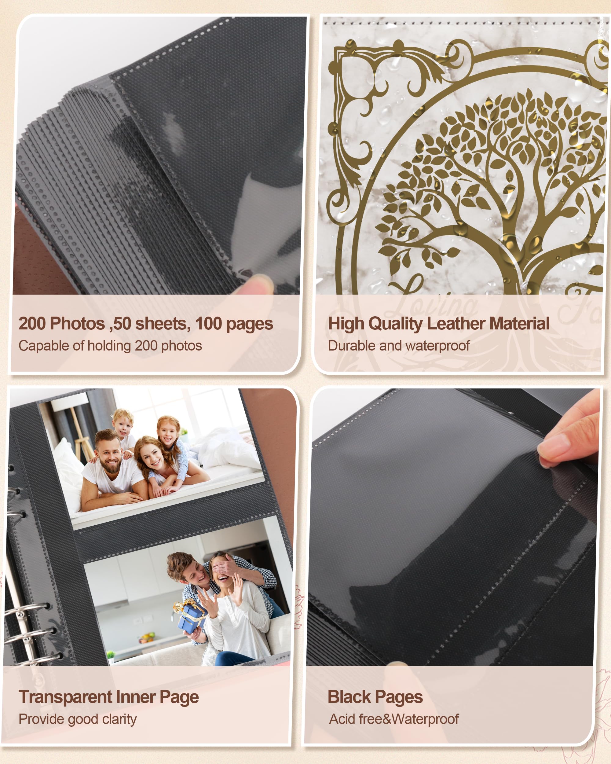 Skórzany album na zdjęcia 10 x 15 cm, 200 zdjęć, wsuwany album fotograficzny z 50 stronami, album pamiątkowy w stylu vintage, książka dla rodziny, na rocznicę ślubu, wakacje, drzewo genealogiczne