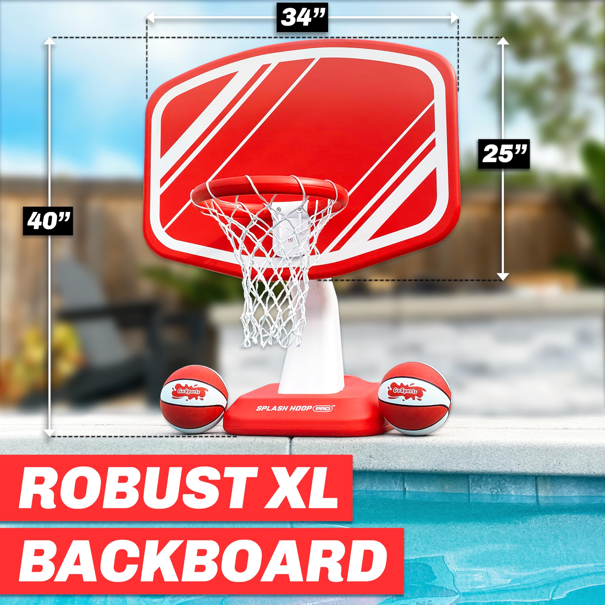 GoSports Splash Hoop Schwimmbad-Basketballspiel, inkl. Poolside Wasser-Basketball-Hoop, 2 Bälle und Pumpe