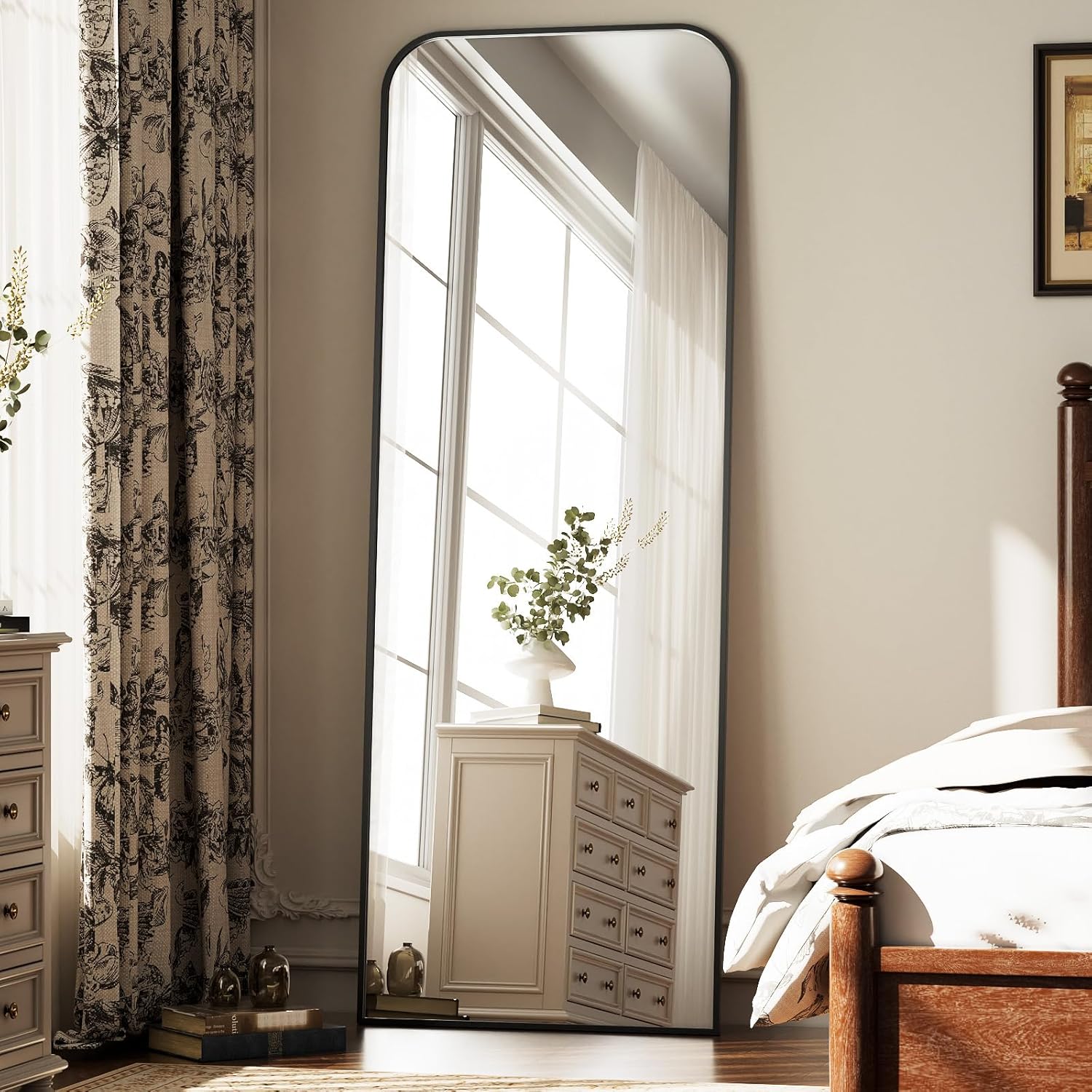 Full Length Mirror 64"x21" Arched Floor Standing Large Mirrors Full Body Mirror with Stand - with Aluminum Frame for Bedroom Living Room, Black - Image 7