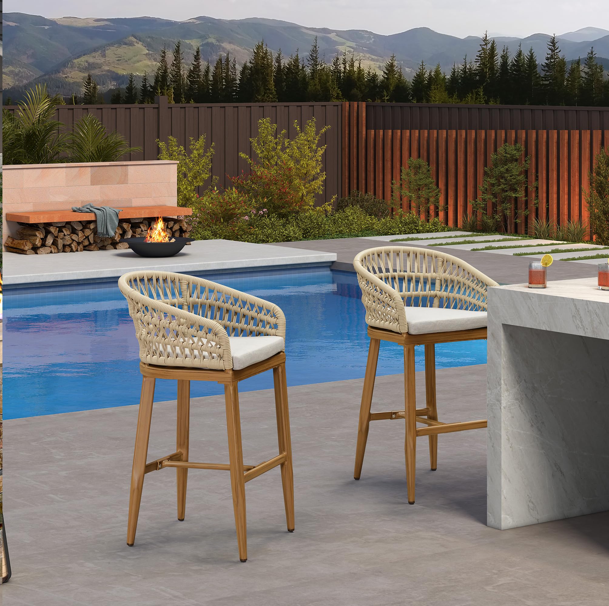 View 1 of ***STOCK PHOTO REFERENCE ONLY***
***TRUCK/TRAILER PICKUP ONLY***
PURPLE LEAF Outdoor Rattan 29" Bar Stools, Modern Boho Aluminum Patio Bar Height Chair with Cushion and Back for Outdoor and Indoor, Teak