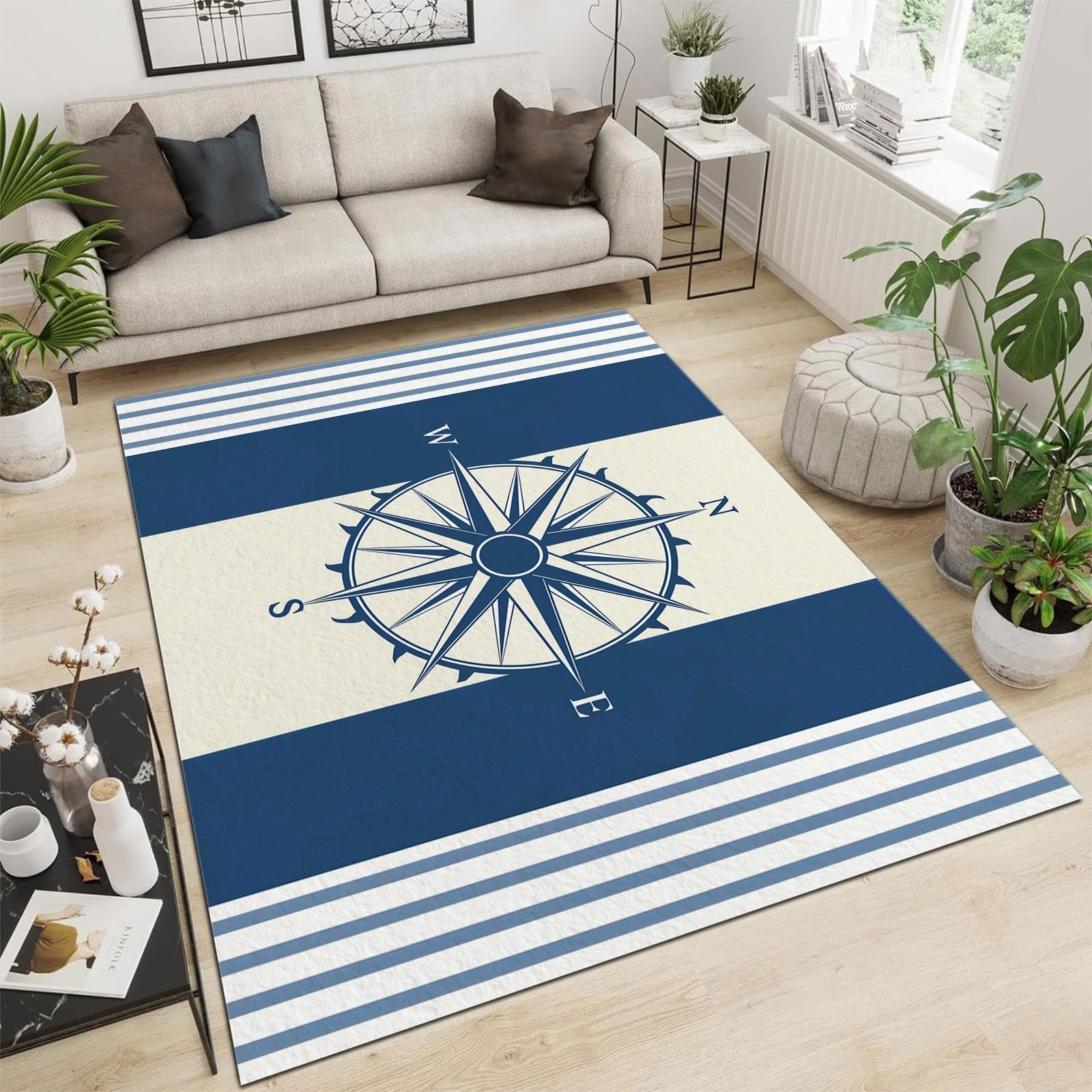 Tapis salon lavable 160x250cm résistant aux taches et de style marin