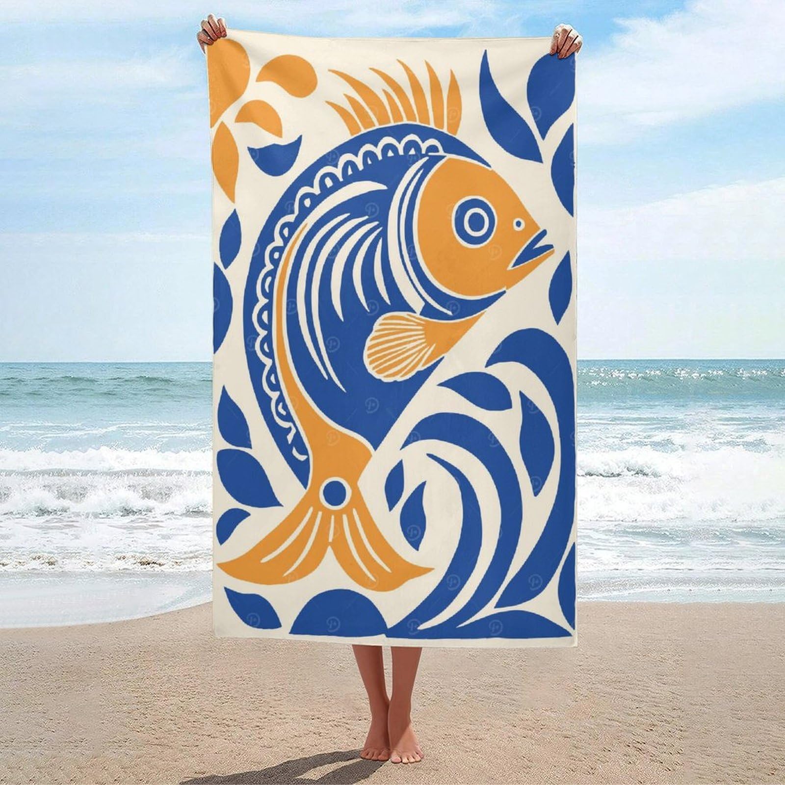 Serviette de plage super absorbante et compacte motif poisson