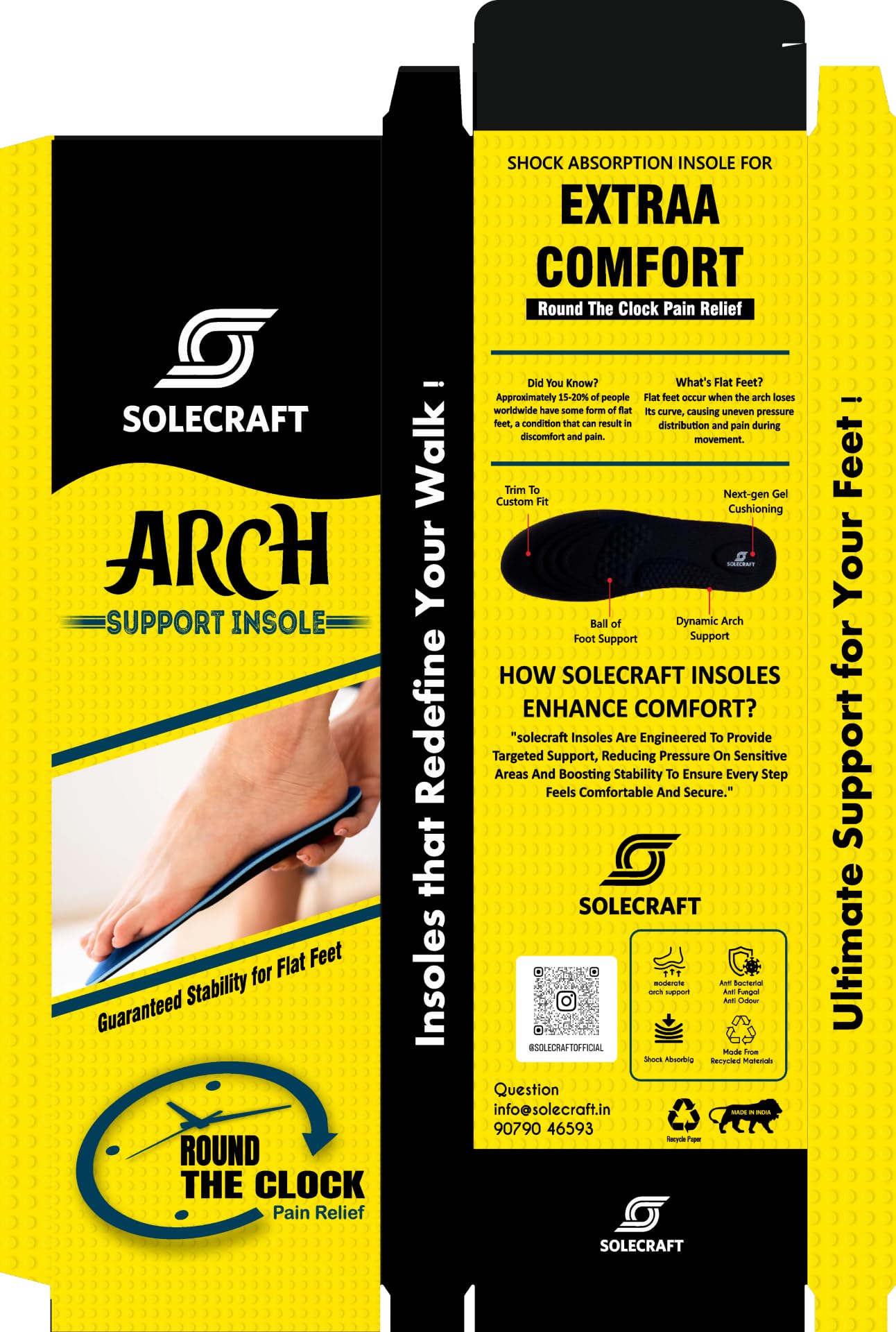 SOLECRAFTSolecraft Orthotic Support Insoles for Flat Feet - Eases Heel Pain, Plantar Fasciitis, & Supports Natural Foot Alignment | Trimmable Shoe Inserts for Superior Stability (Pack of 1 Pair), 6-10 UK)