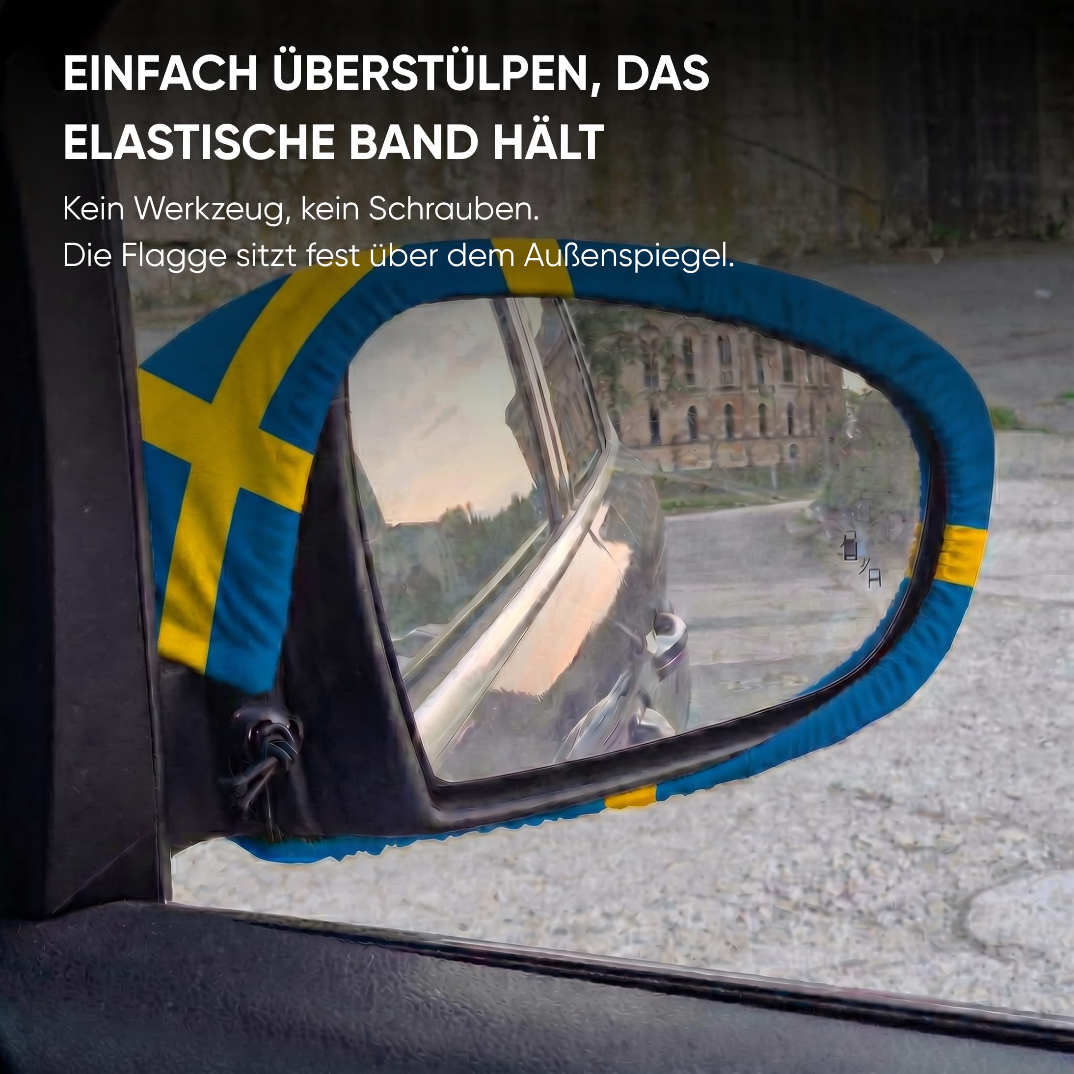Auto Fahnen Schweden Komplett Set - Motorhaubenfahne, 2 Autofahnen Fenster & 2 Außenspiegelfahnen, Fußball Fanartikel FZG für EM & WM, Schwedische Flagge Fahrzeug Deko
