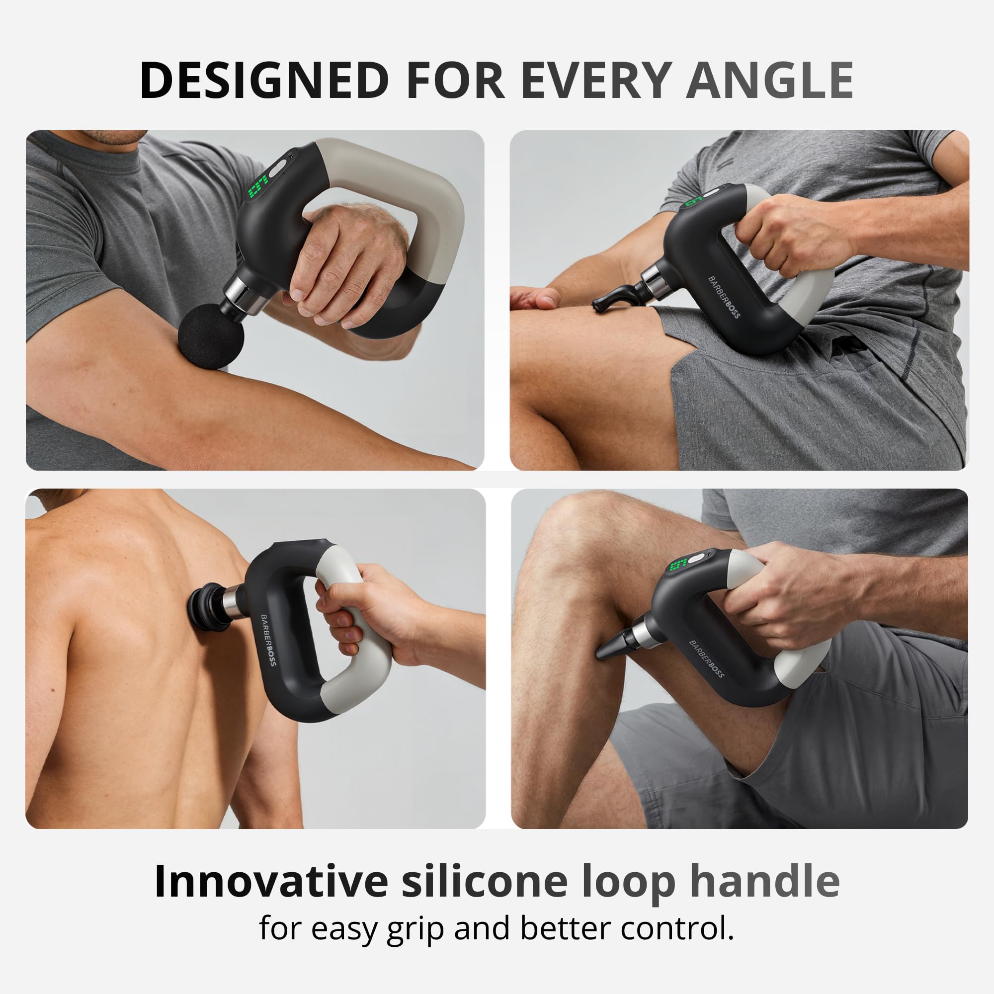 BarberBoss Pistola per massaggi Small, Massaggiatore Muscolare, QR-3641 | 9 livelli di intensità, 8 testine intercambiabili, Portatile con custodia, Massaggiatore muscolare