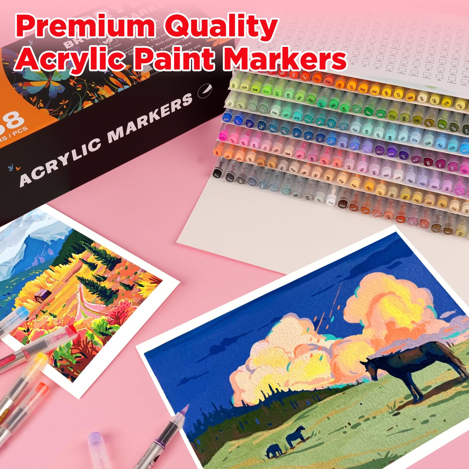 ABEIER 168 Farben Acrylstifte Set für Steine Wasserfest Brush Tip Acrylic Pens Set, Acrylmarker Schnelltrocknend und Ungiftig, Acrylstifte zum Bemalen für Stoff, Leinwand, Glas, Holz und Papier
