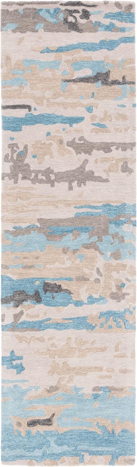 SAFAVIEH Soho Collection Runner Rug - 2'3" x 8', Beige & Blue, Handmade Modern Abstract Wool, Ideal for High Traffic Areas in Living Room, Bedroom (SOH677B)