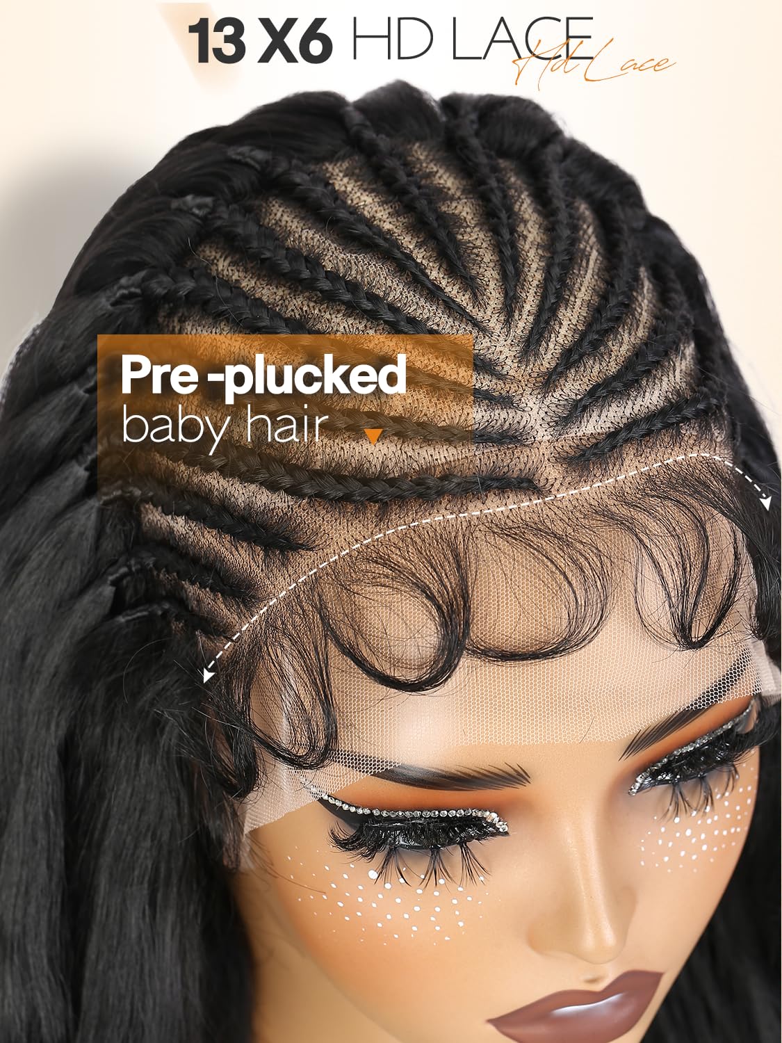 WIGER 13X6 Lace Front Light Yaki Curly Wigs Pre- braided Cornrow Curly Wig Baby Hair Long Natural Black Wavy Hair for Women Knotless Handmade Braid Frontal Wavy Wig