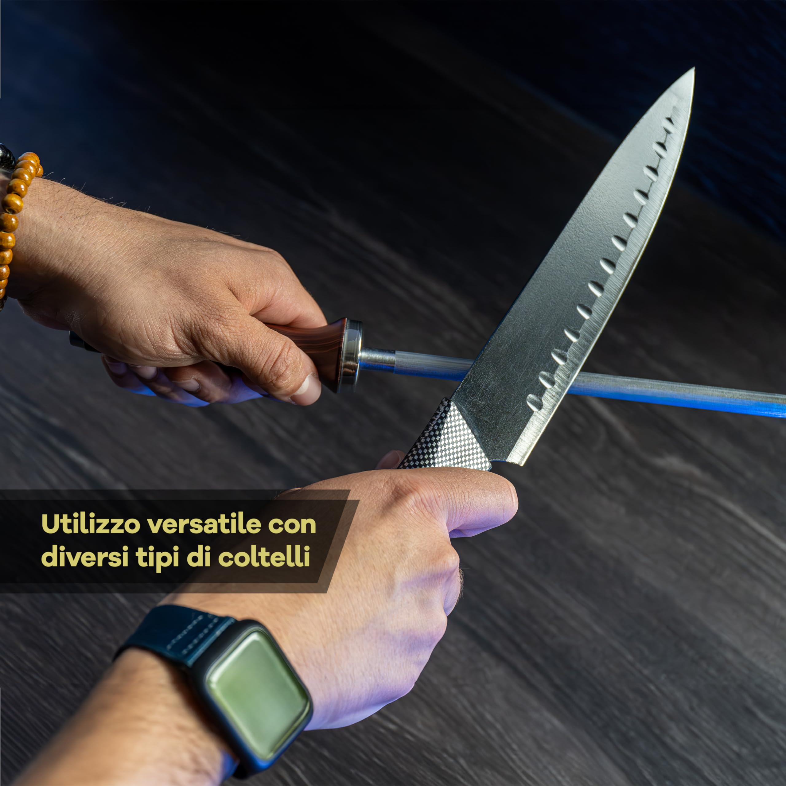 Affilacoltelli Professionale con Acciarino per Coltelli - Affila Coltelli da Cucina, Manuale e Compatto - Affilatore di Coltelli e Lame per Uso Domestico e Professionale