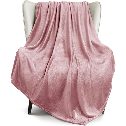 Exclusivo Mezcla Fleece Throw Blanket for Couch, Sofa, 300GSM Super Soft and Warm Blankets, Dusty Pink Throw All Season Use, Cozy, Plush, Lightweight, 50x60 Inches