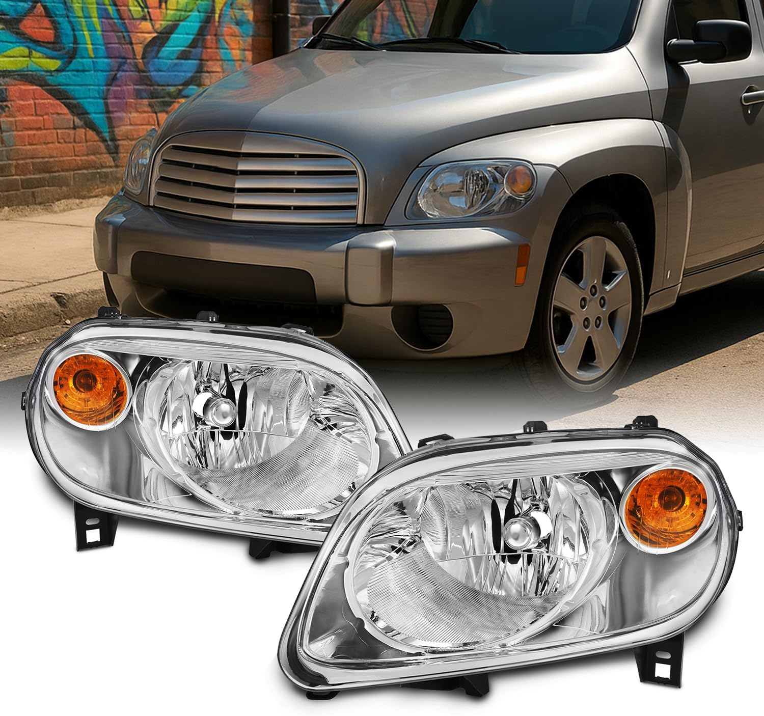 AKKON - For Chevy HHR Amber Black Bezel OE Replacement Headlights Driver/Passenger Head Lamps Pair