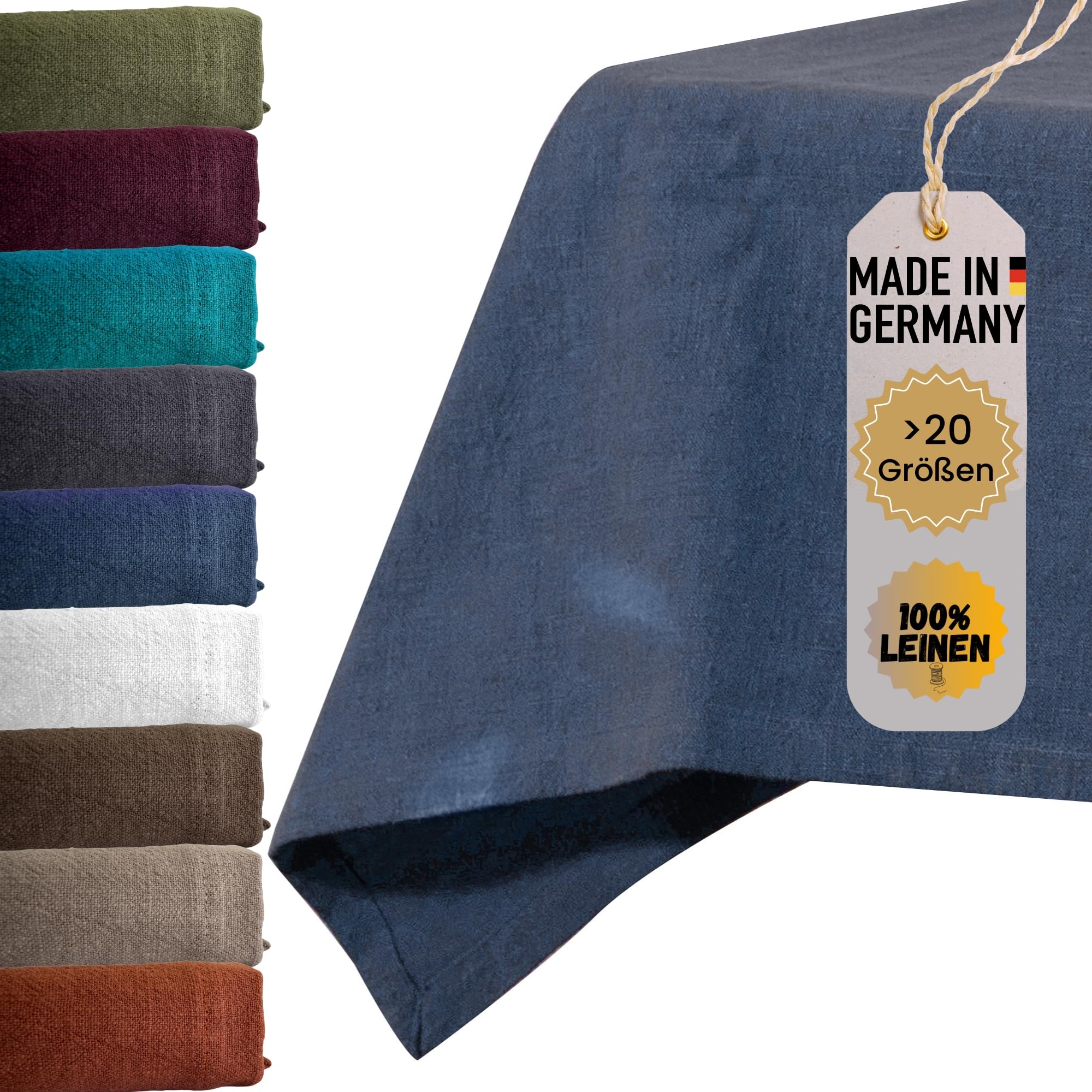 chambry Premium Tischdecke 100% Leinen Stonewashed - Handarbeit Made in Germany - hochwertige und nachhaltige Tischwäsche aus Naturmaterial - Blau 120cm x 180cm