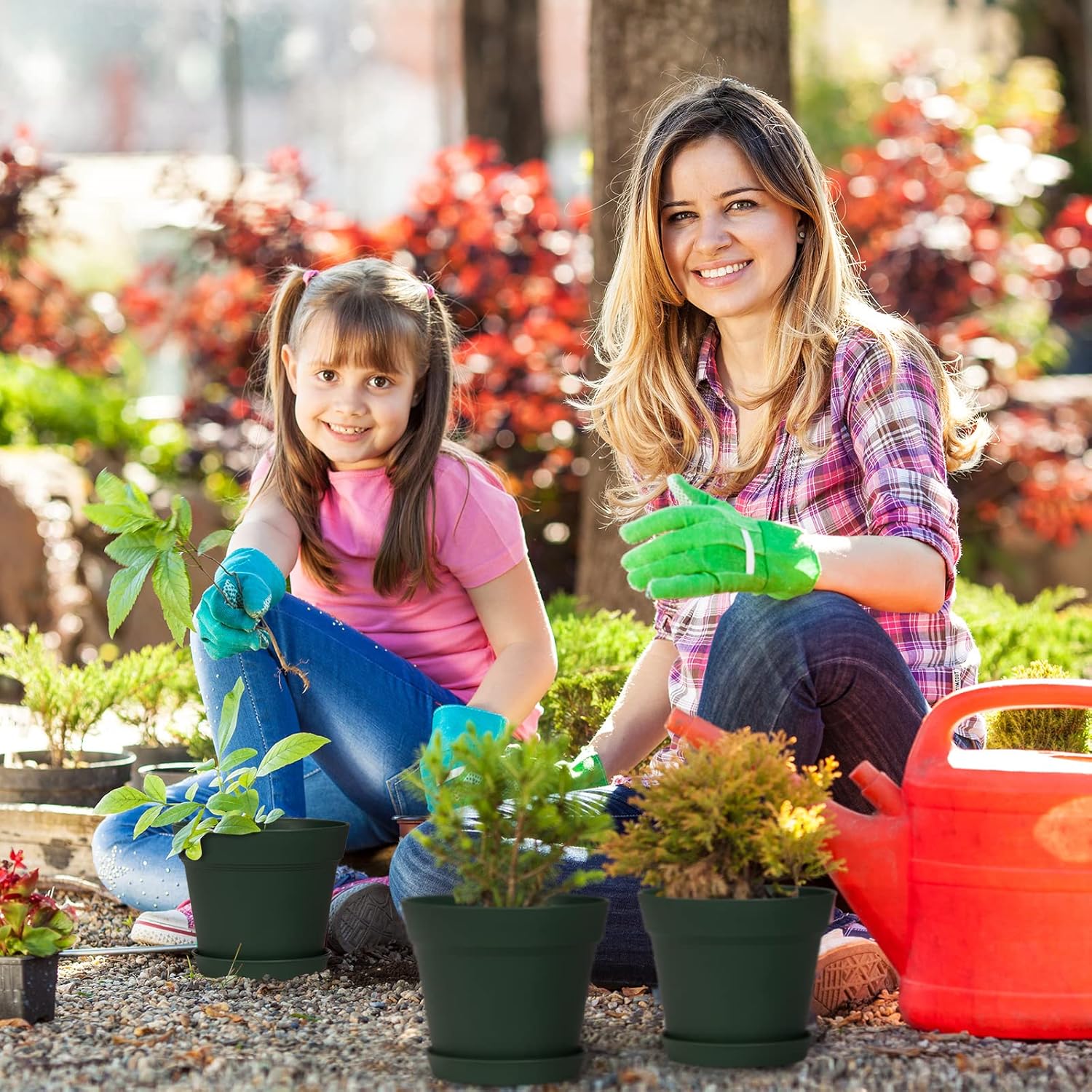 homenote Plant Pots,15 Pack 6 inch Flower Pots with Multiple Drainage Holes and Saucers,Plastic Planters for All Home Garden Flowers Succulents(Green) : Patio, Lawn & Garden