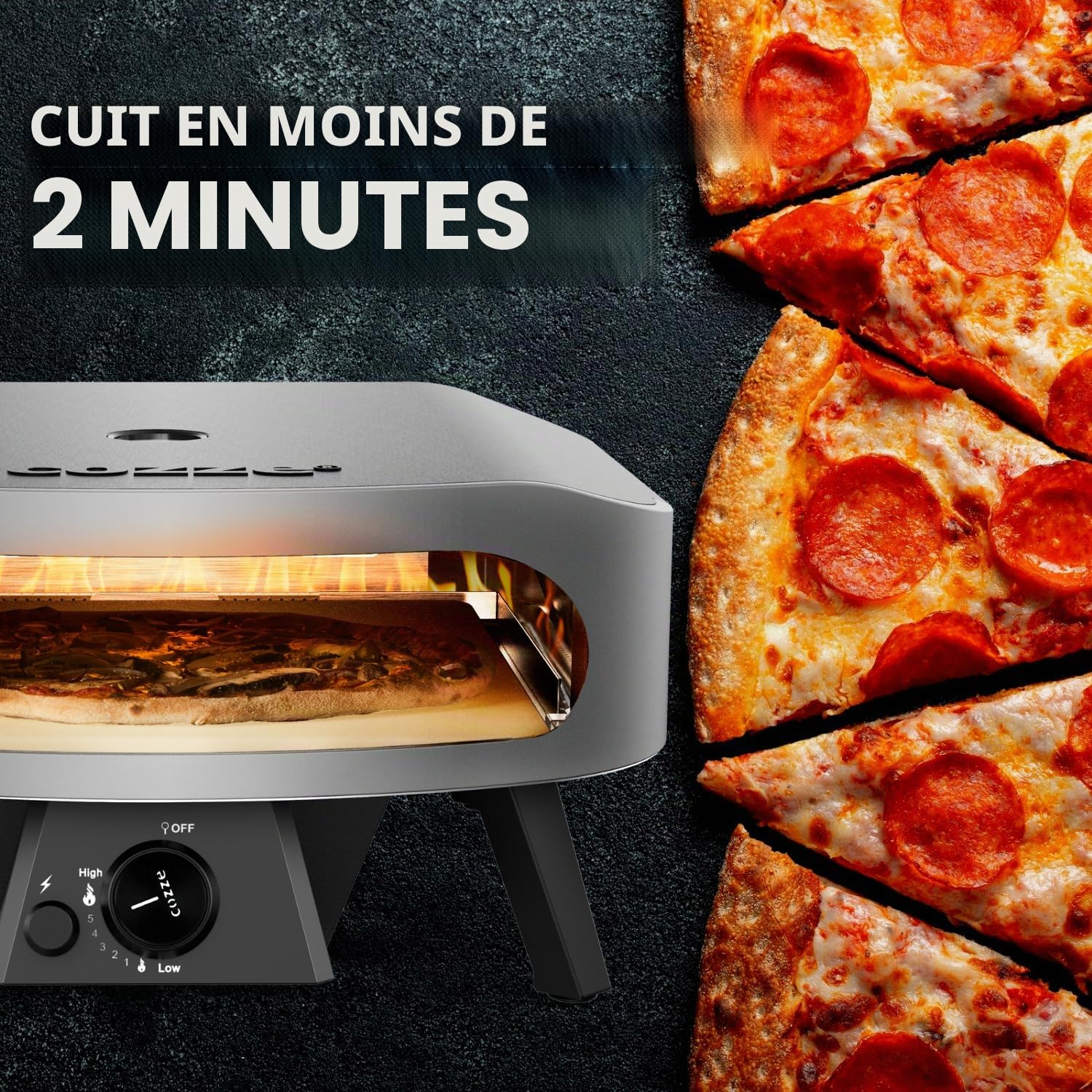 cozze Grand four à pizza à gaz de 17 pouces (50 mbar) - Four à pizza avec régulateur pour pizzas familiales - Tuyau de gaz et régulateur inclus - 8,0 kW - Brûleur en U - Pour jardin et terrasse