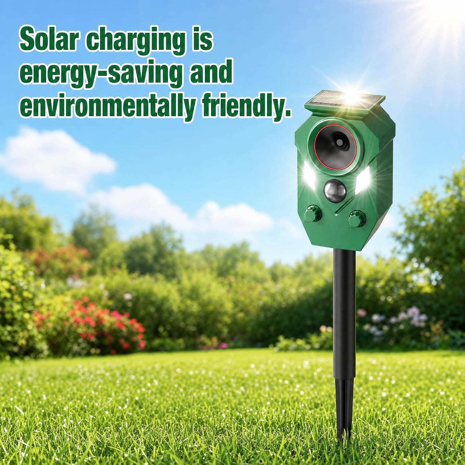 Solar Powered Ultrasonic Animal Repeller with Motion & LED Strobe Lights, Cat Deterrent Outdoor for Squirrels, Deer, Rabbits, Skunks & Dogs, Protects Garden, Yard, Lawn, Farm & Crops - 2Pack