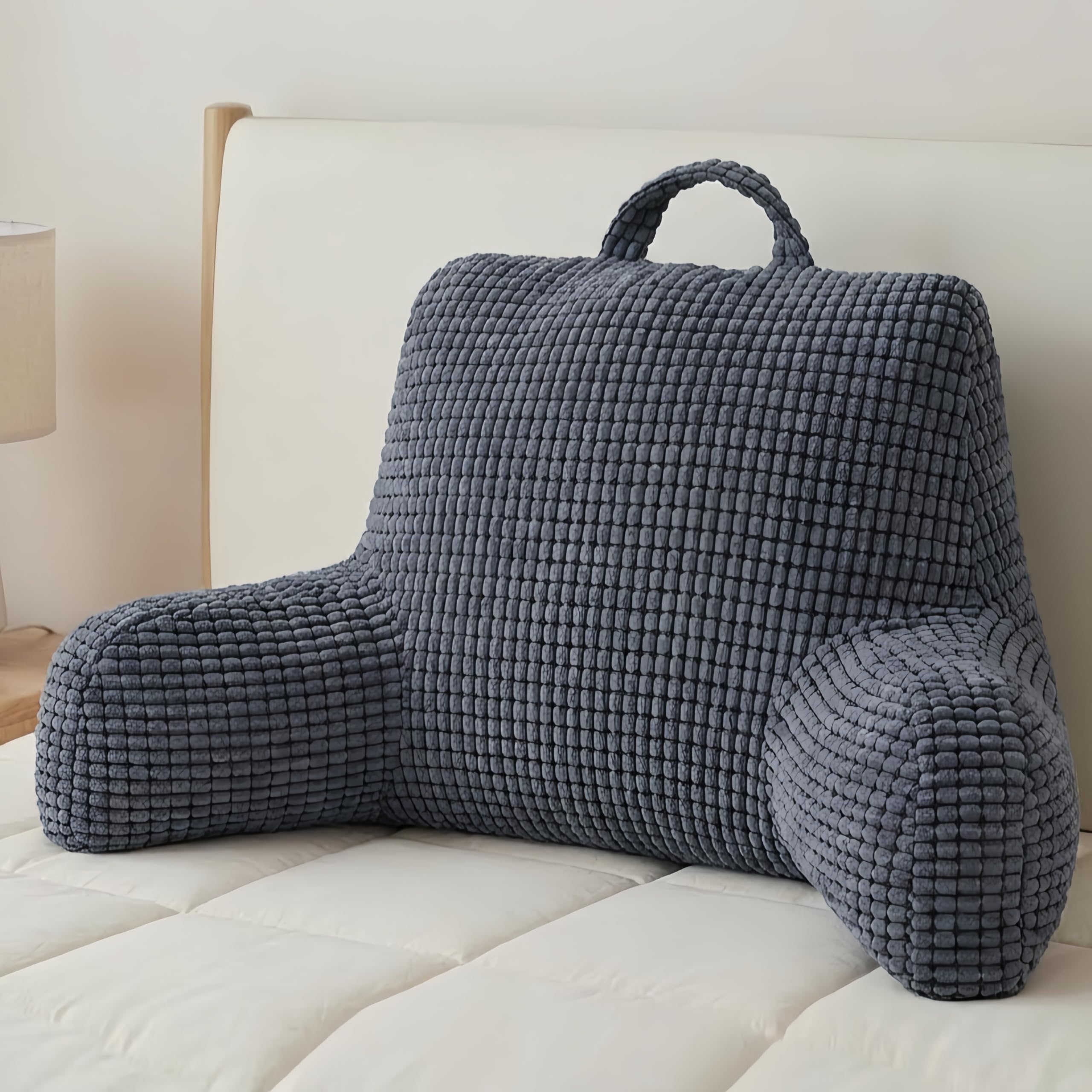 Photo 1 of NOONTIDE Reading Pillow with Top Handle,Uniquely Designed Soft Fabric, Ergonomic Back Support for Bed,Cover Washable Sit up Pillow,Watching TV/Gaming/Relaxing(Grey)