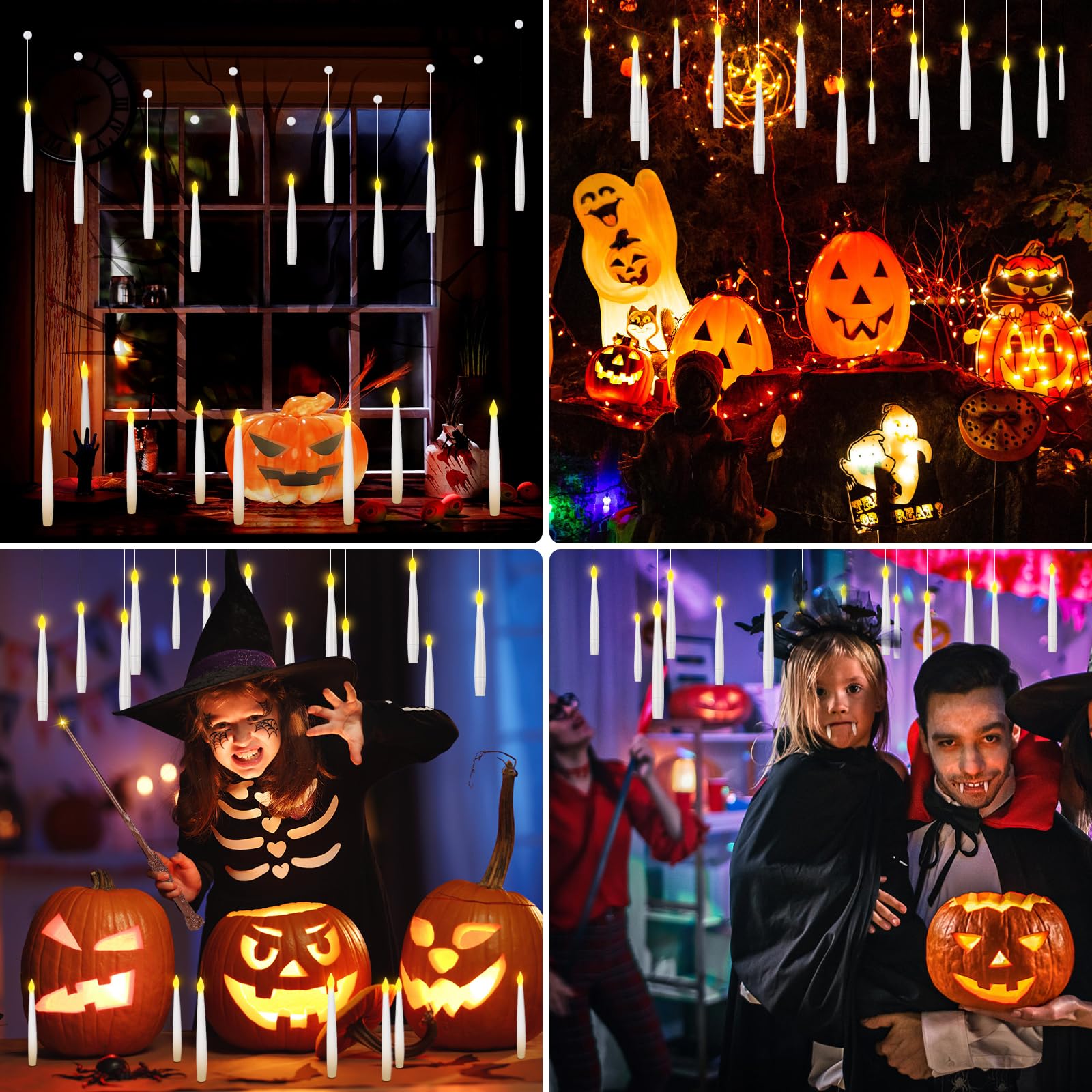 Velas Flotantes con Control Remoto de Varita Mágica, 20 Velas LED Flotantes, Sin llama Vela Cónica Colgante, Parpadeante Vela Mágica, Velas con Pilas Para Halloween,Decoración Navideña